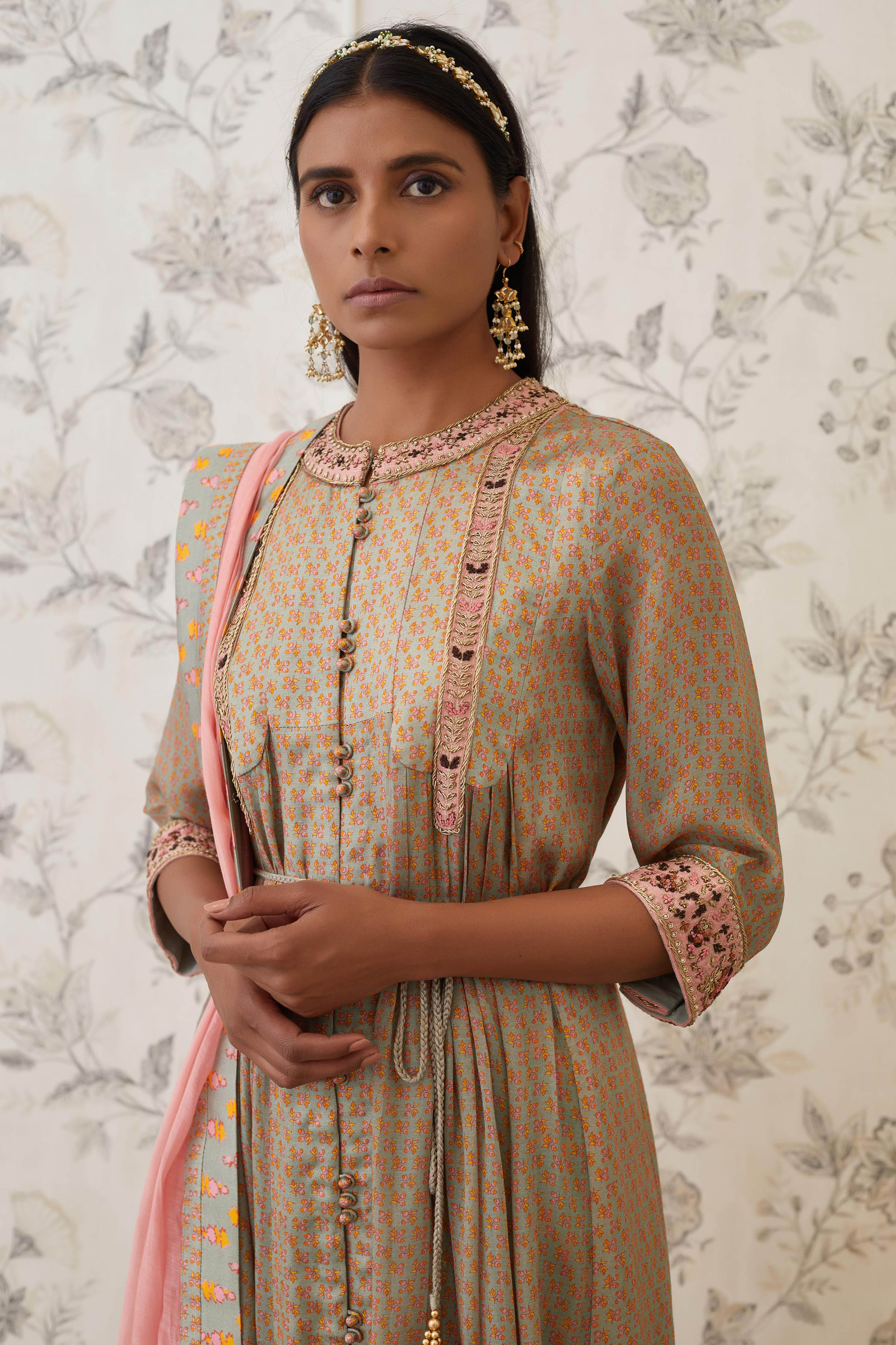 Light Olive Green Anarkali Set