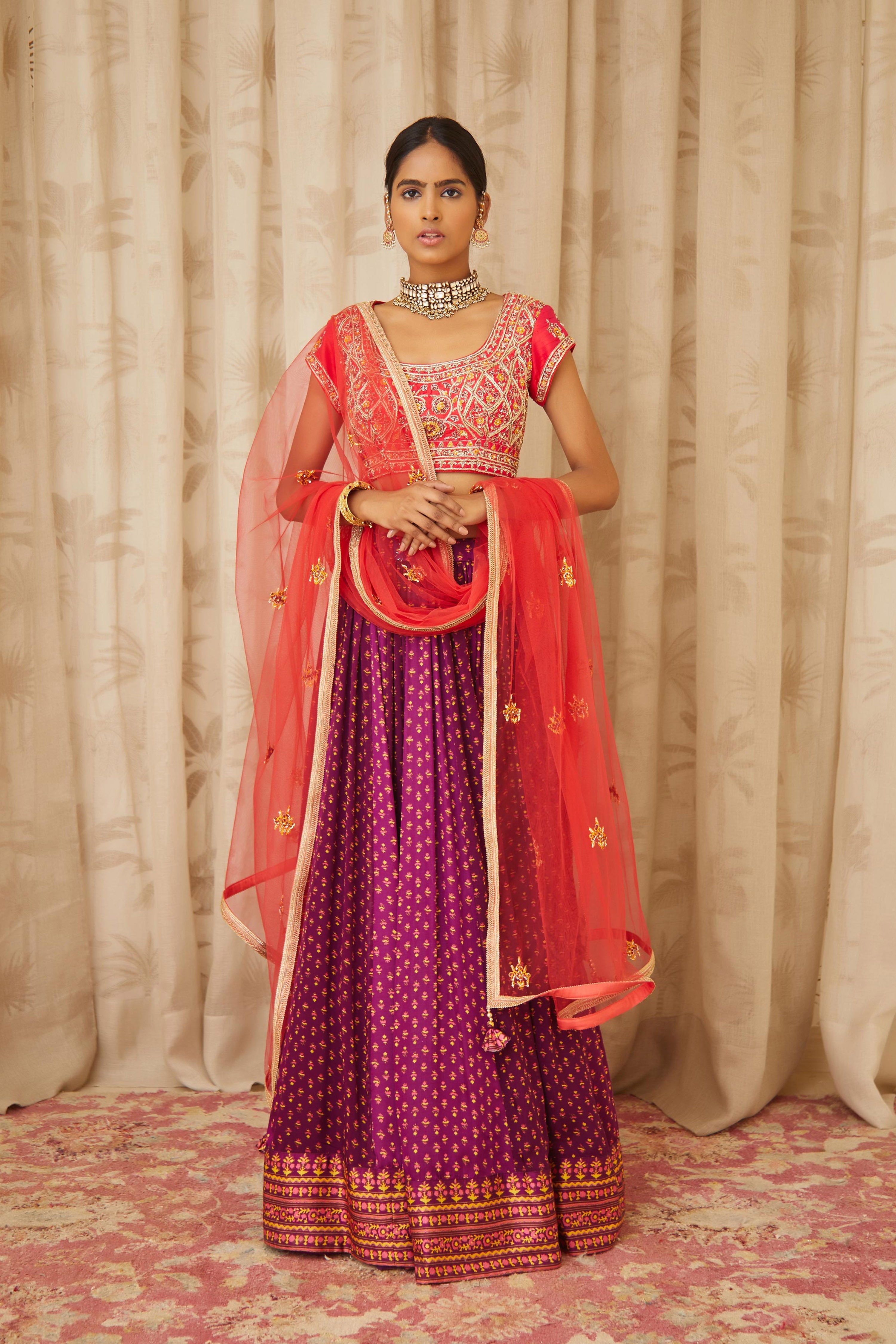 Red Purple Lehenga Set