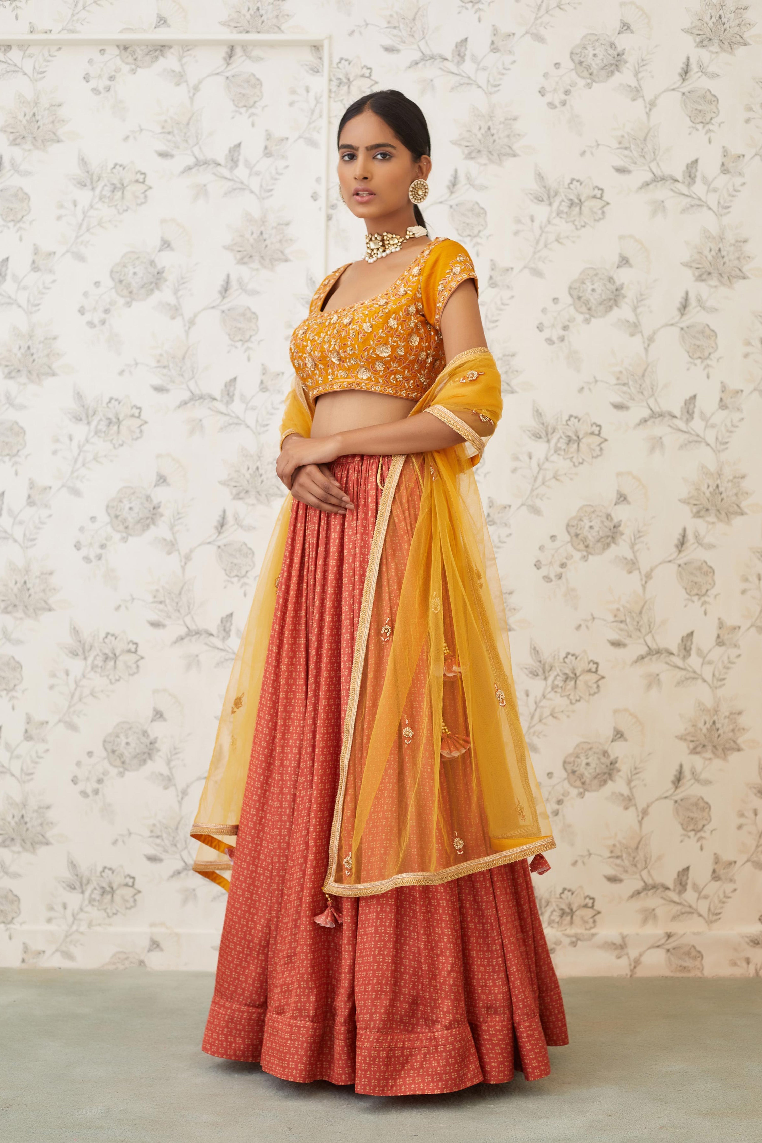 Mustard & Burnt Orange Lehenga Set