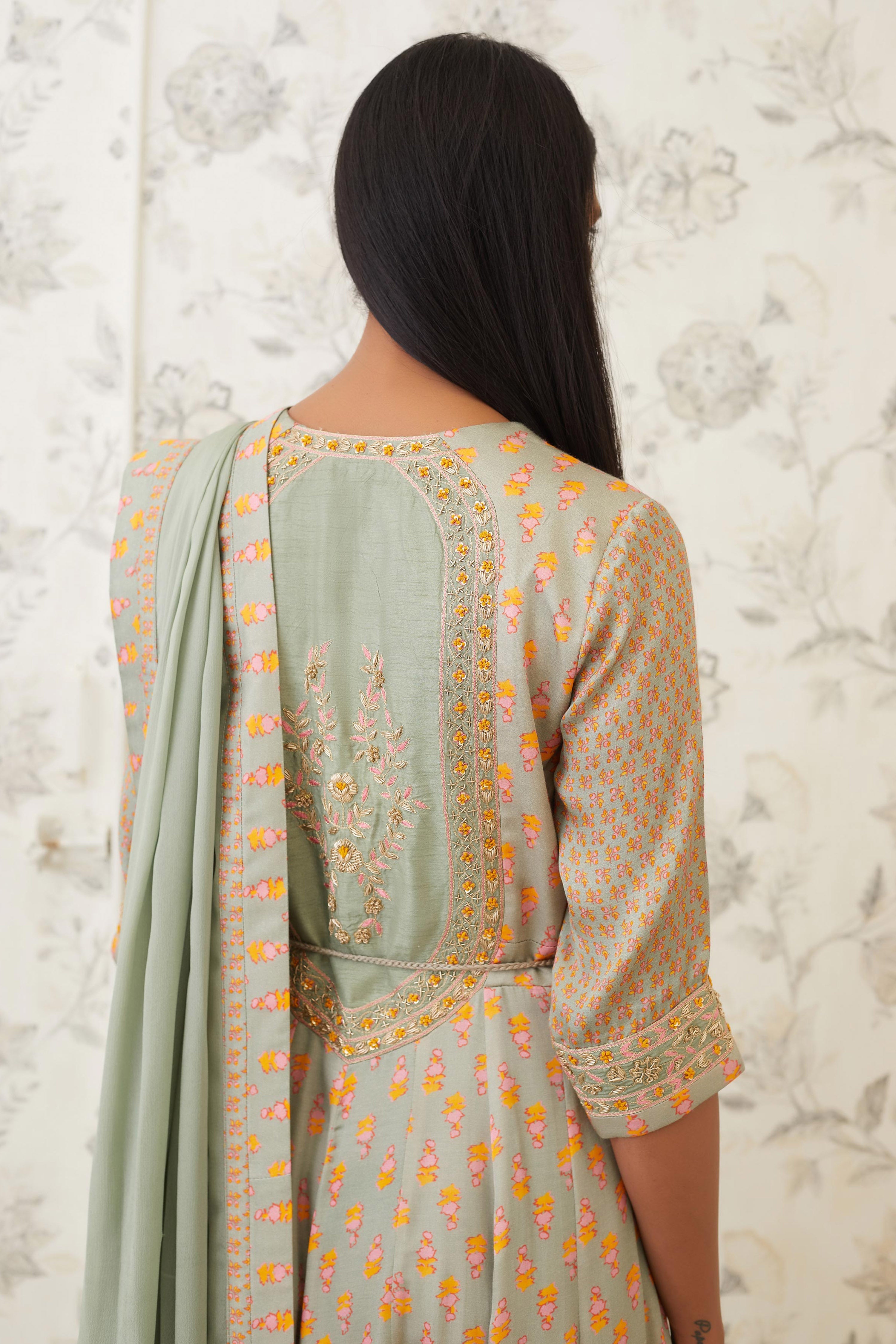 Light Olive Green Anarkali Set