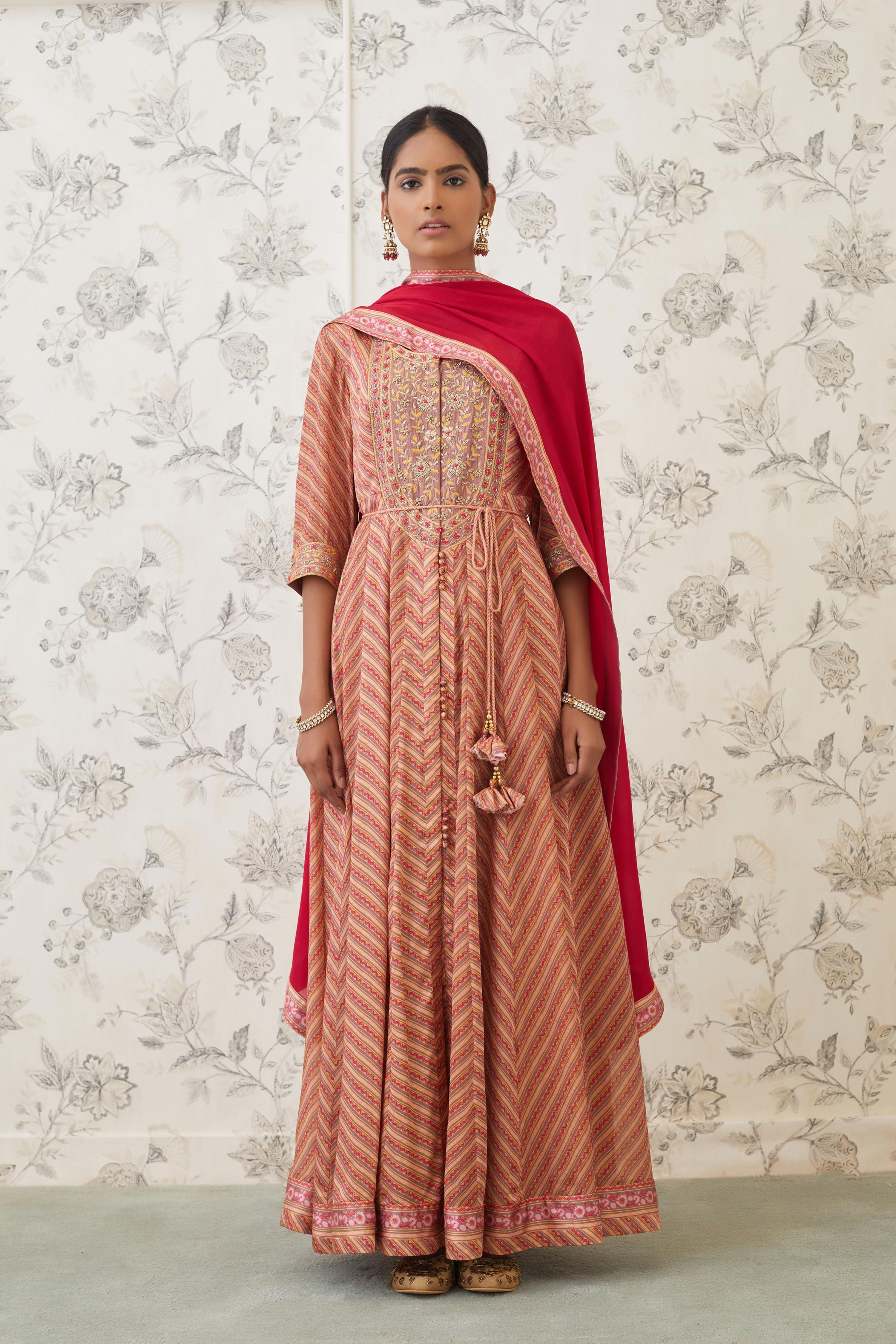 Rust Orange Red Anarkali Set