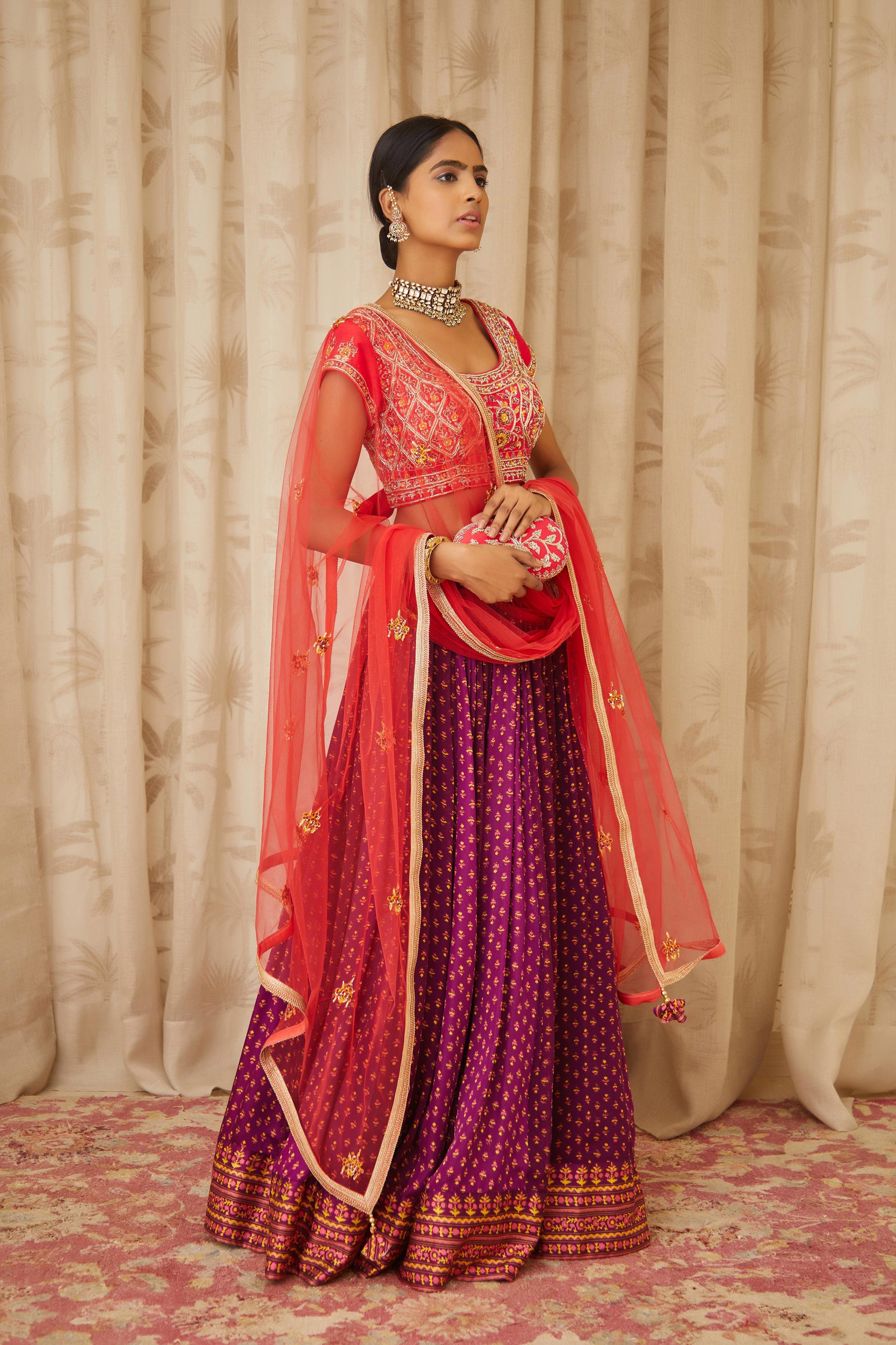 Red Purple Lehenga Set