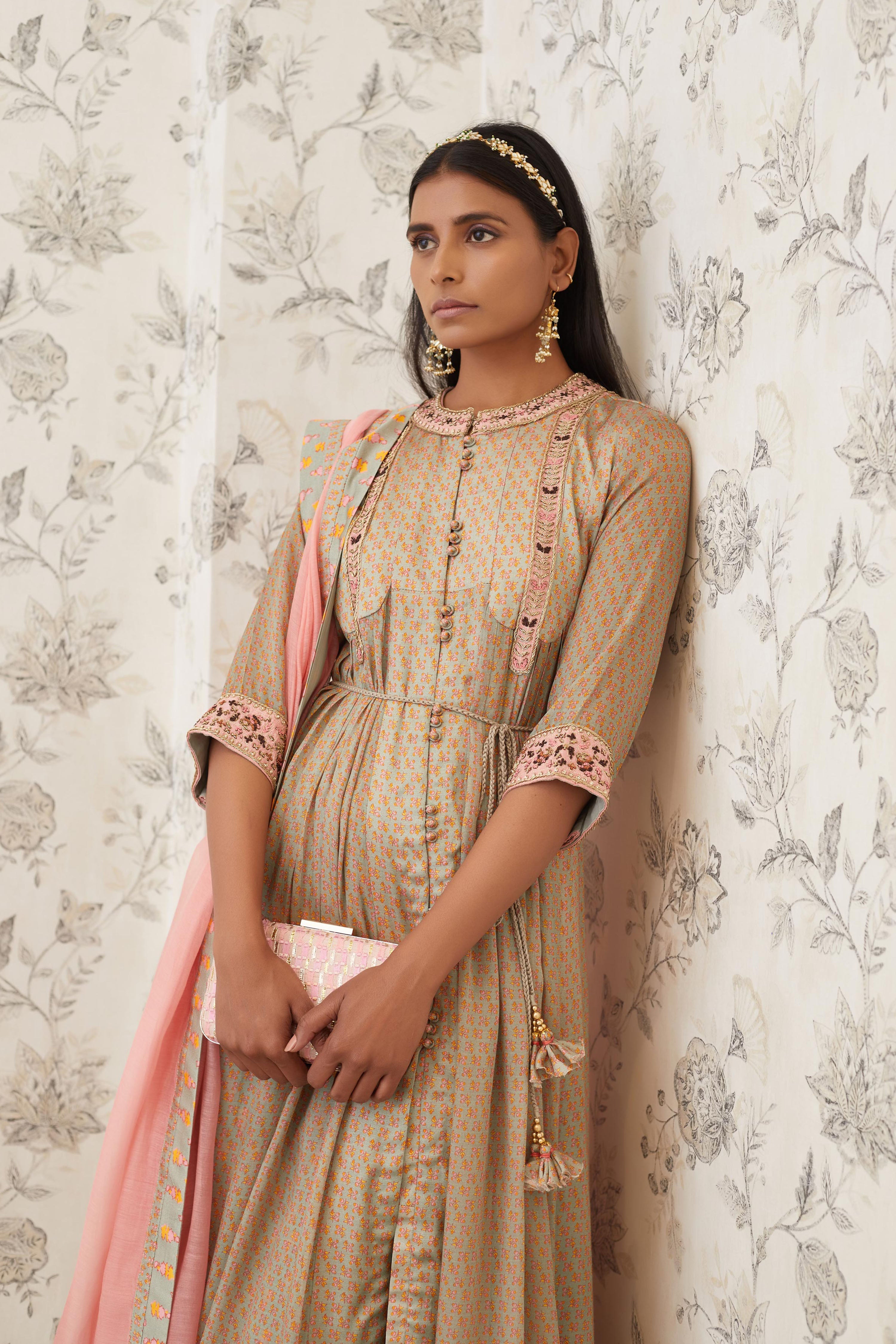 Light Olive Green Anarkali Set