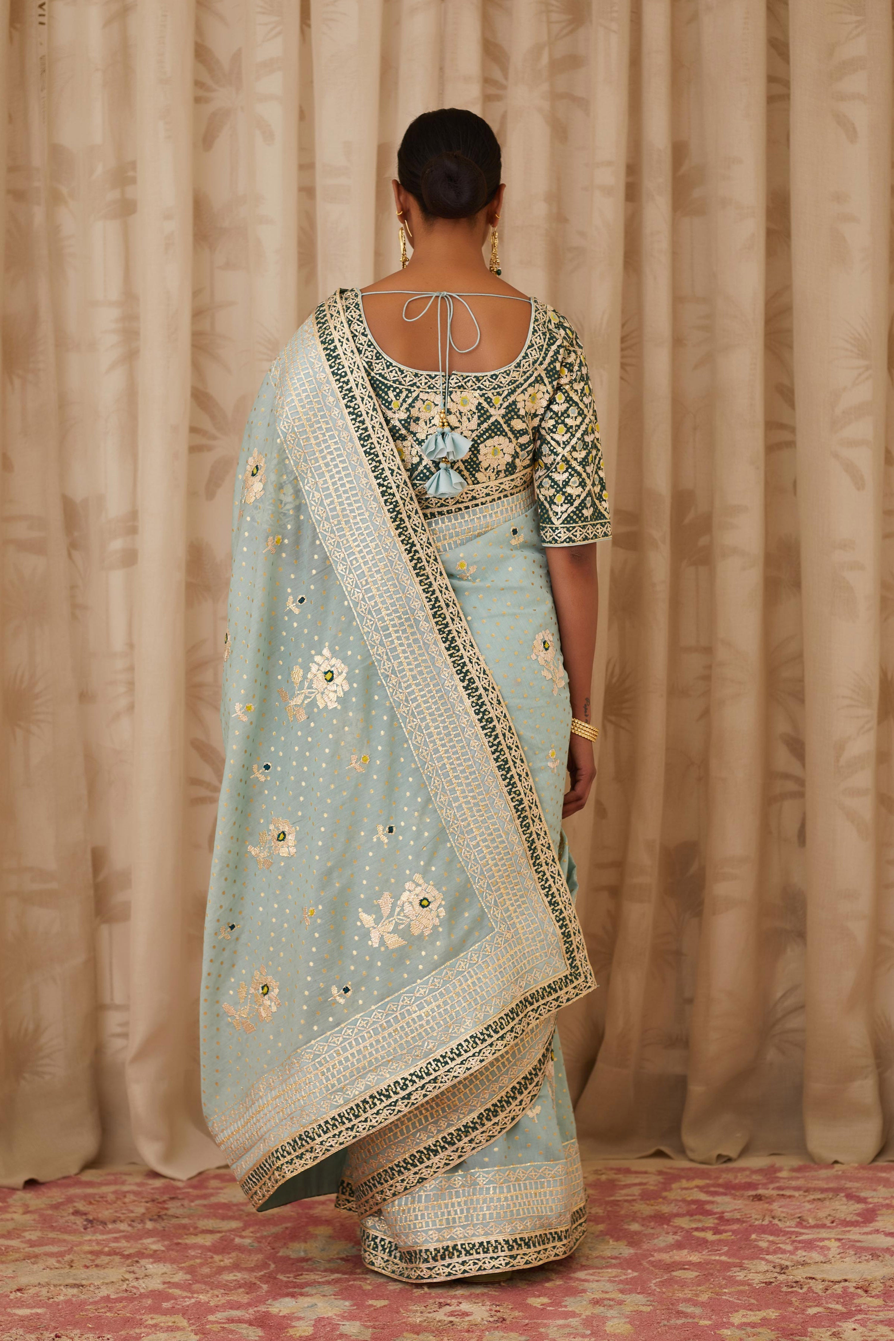Blush Blue-Green Saree Set