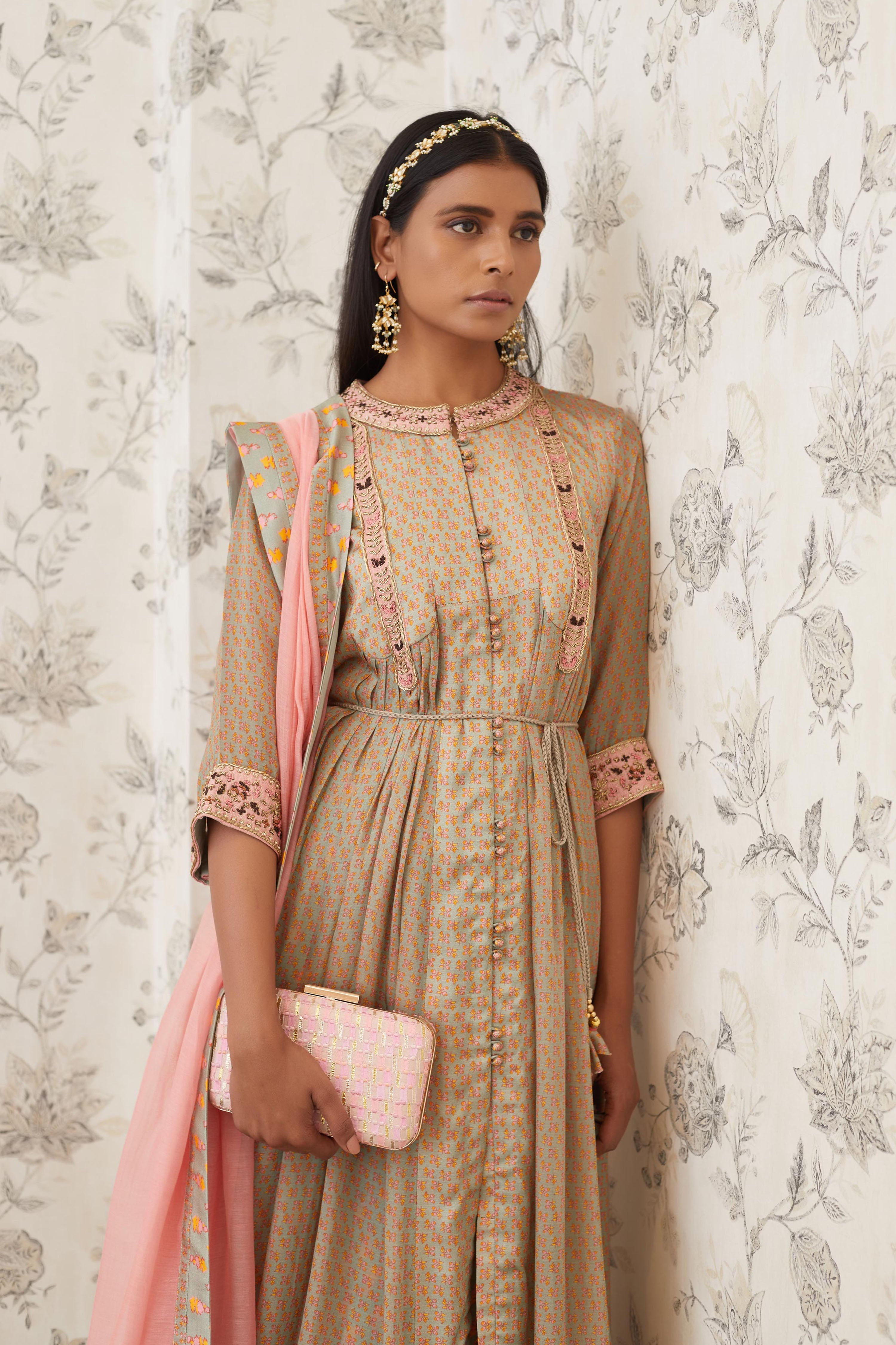 Light Olive Green Anarkali Set