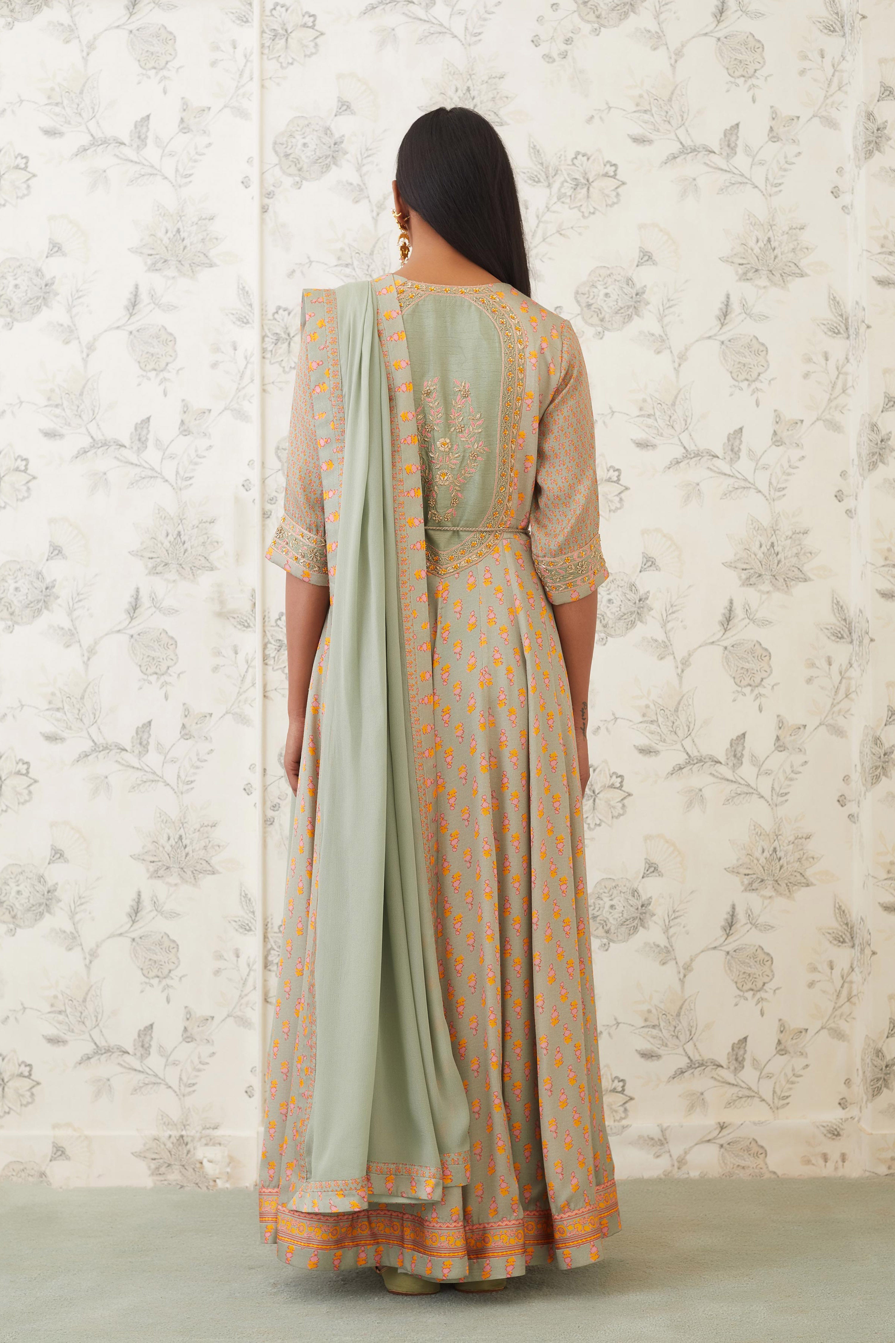 Light Olive Green Anarkali Set