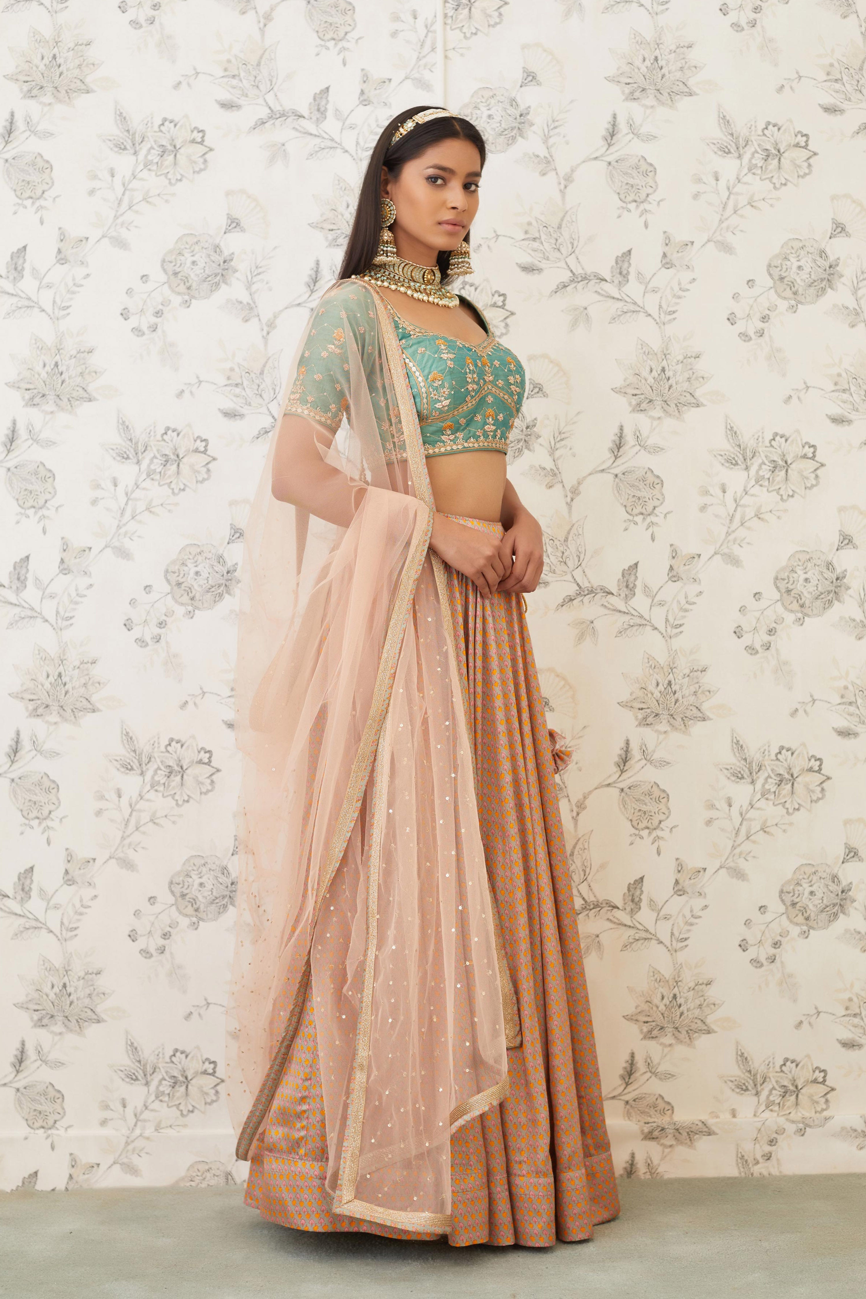 Green Beige Lehenga Set