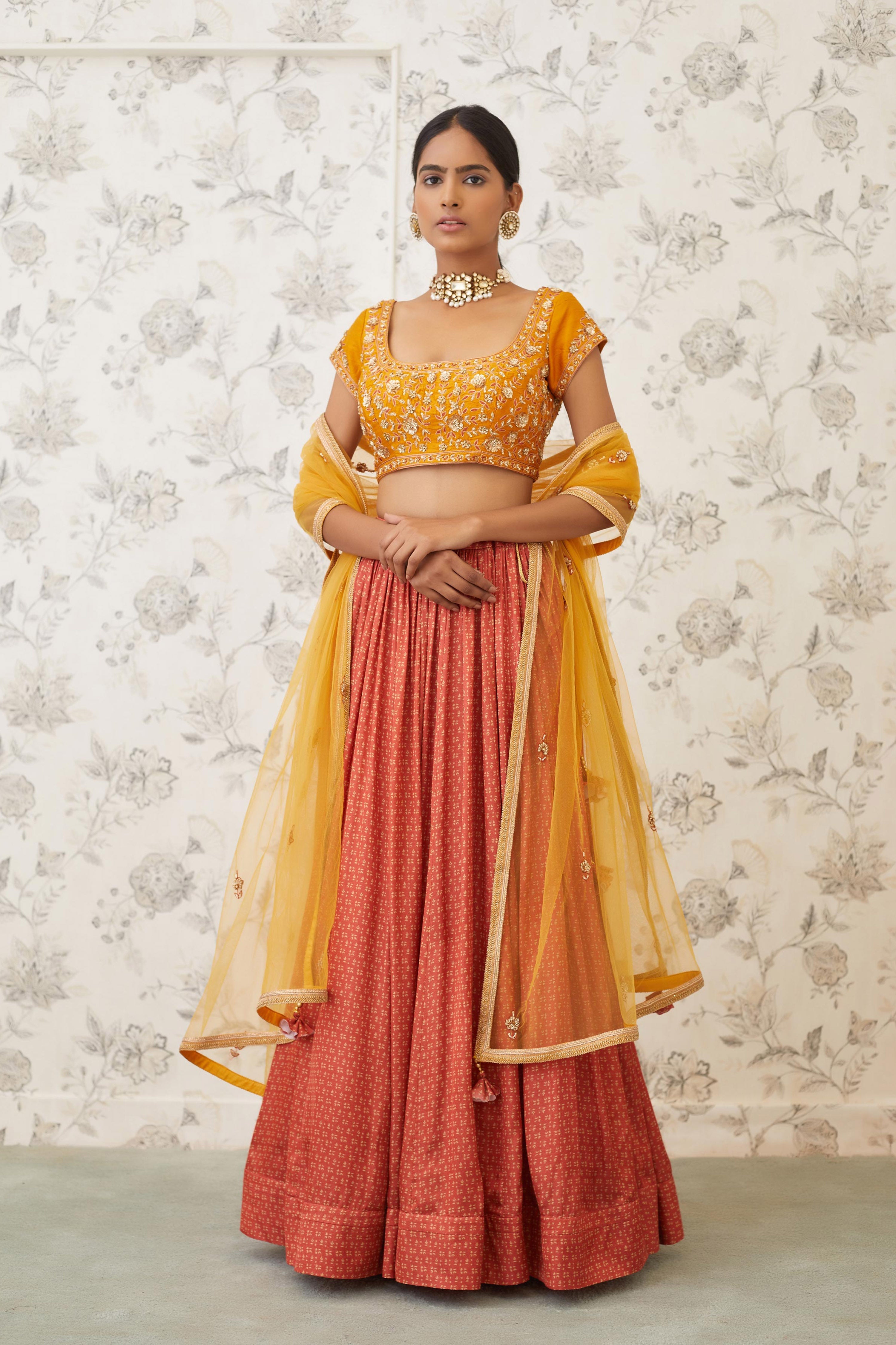 Mustard & Burnt Orange Lehenga Set