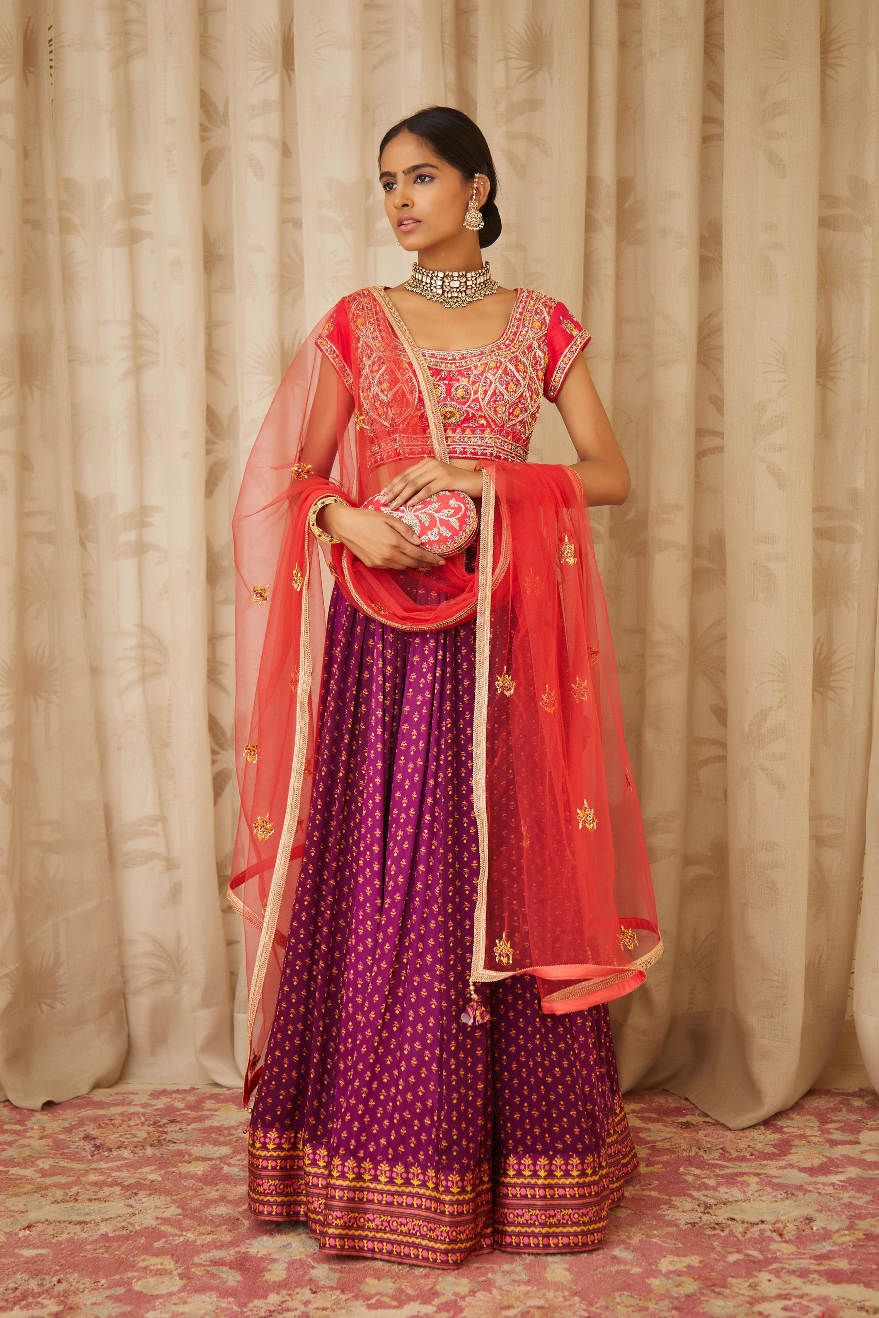 Red Purple Lehenga Set
