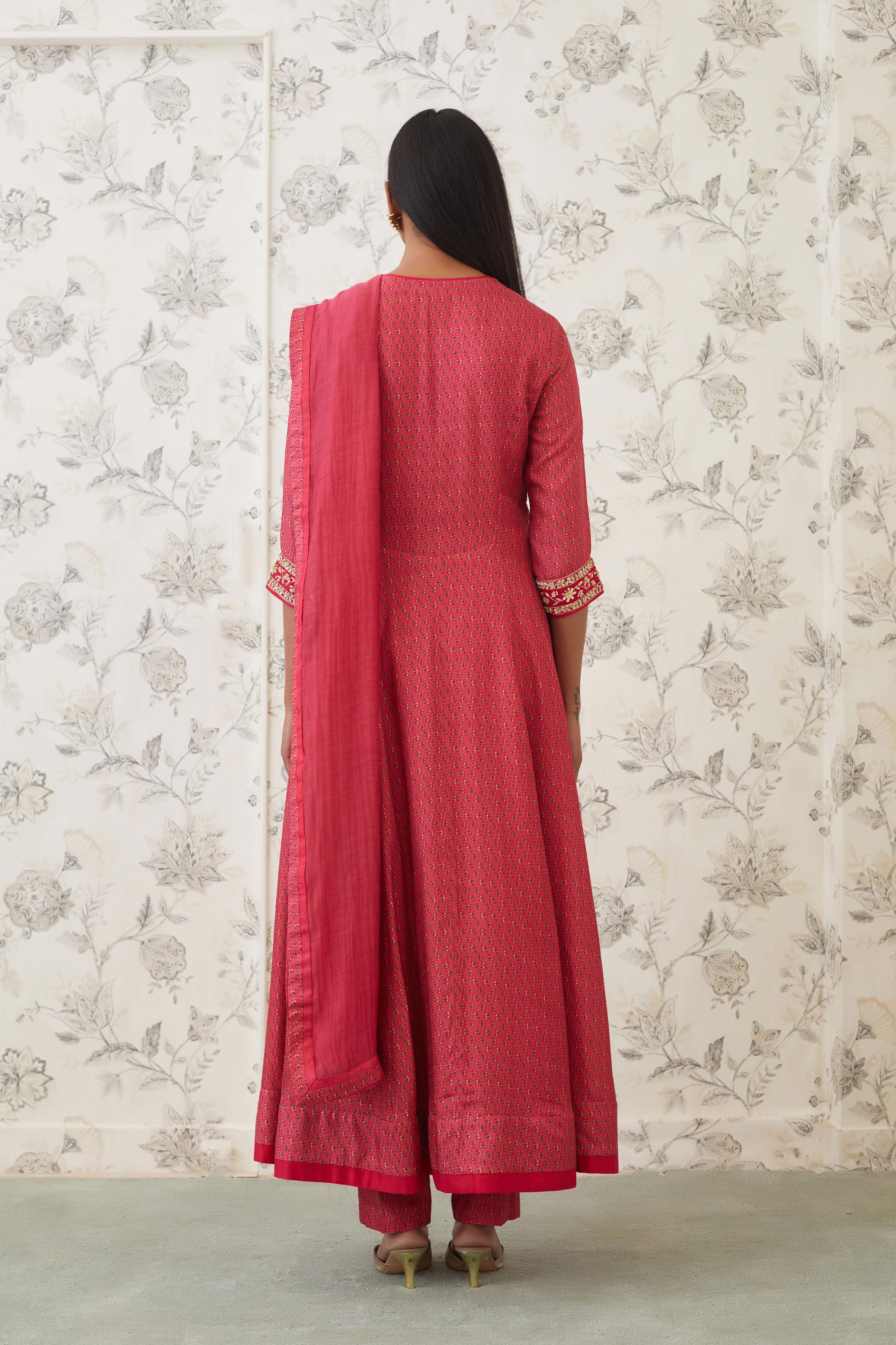 Coral Anarkali Set