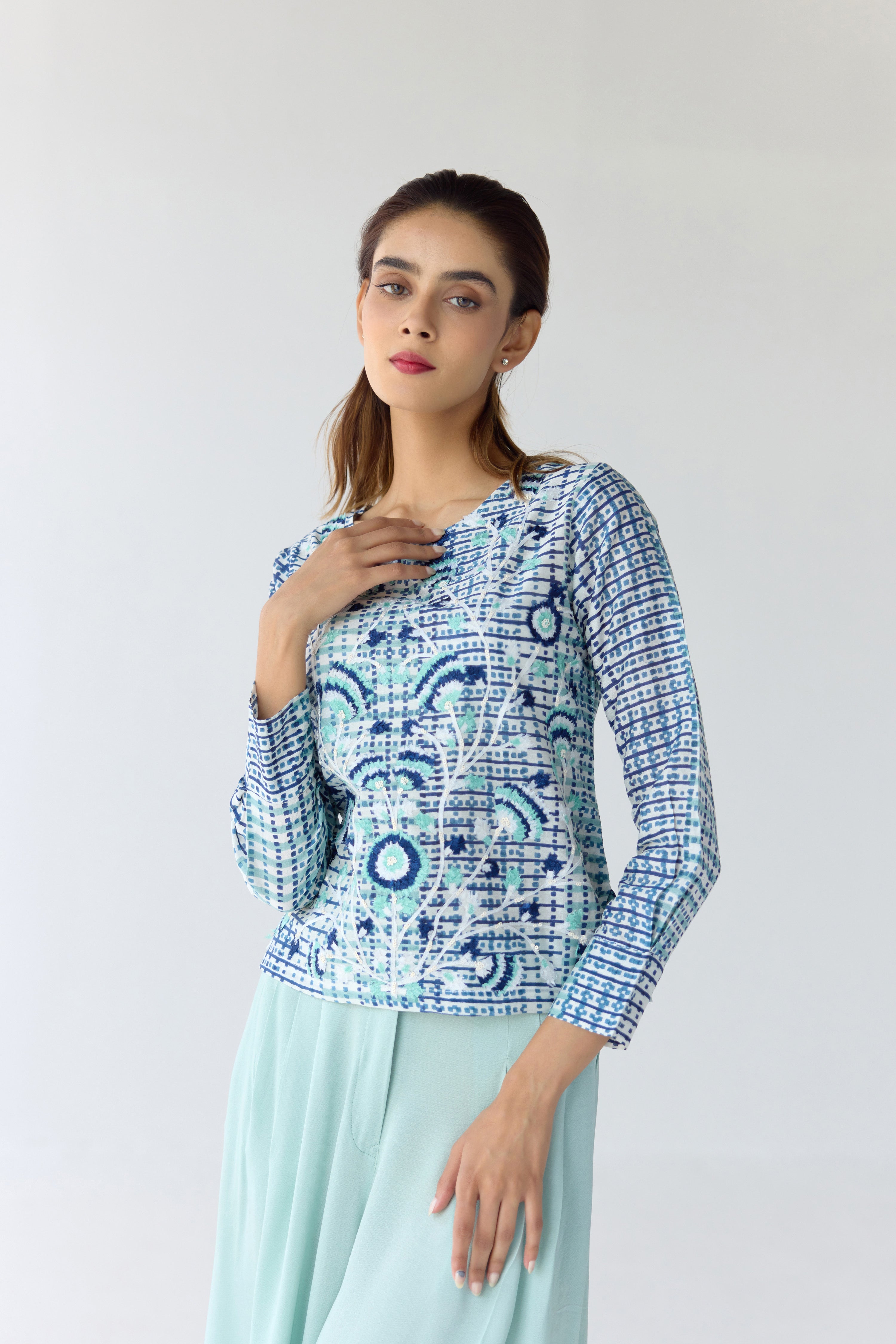 Mist Jade Blue Top & Trouser Set