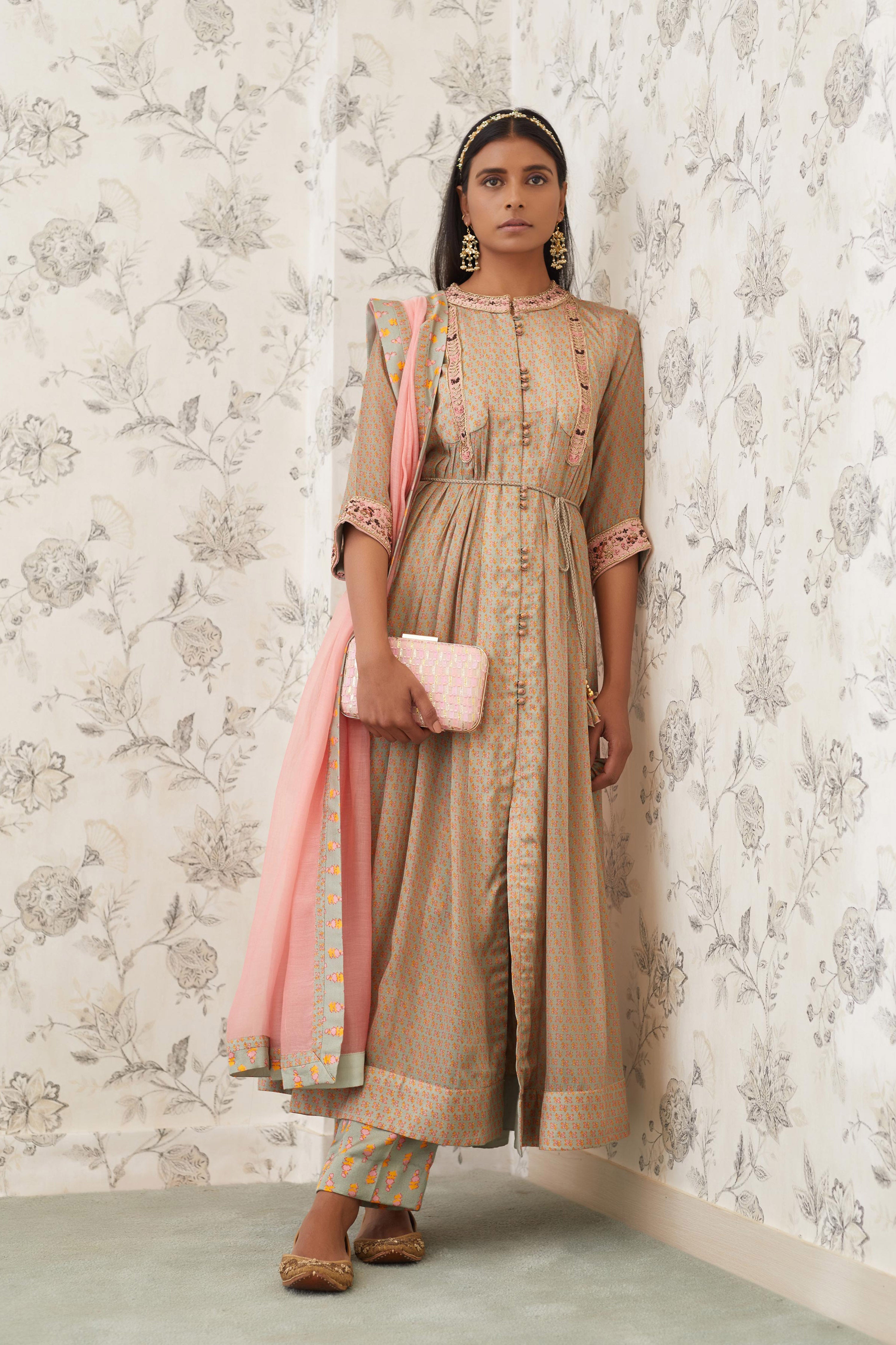 Light Olive Green Anarkali Set