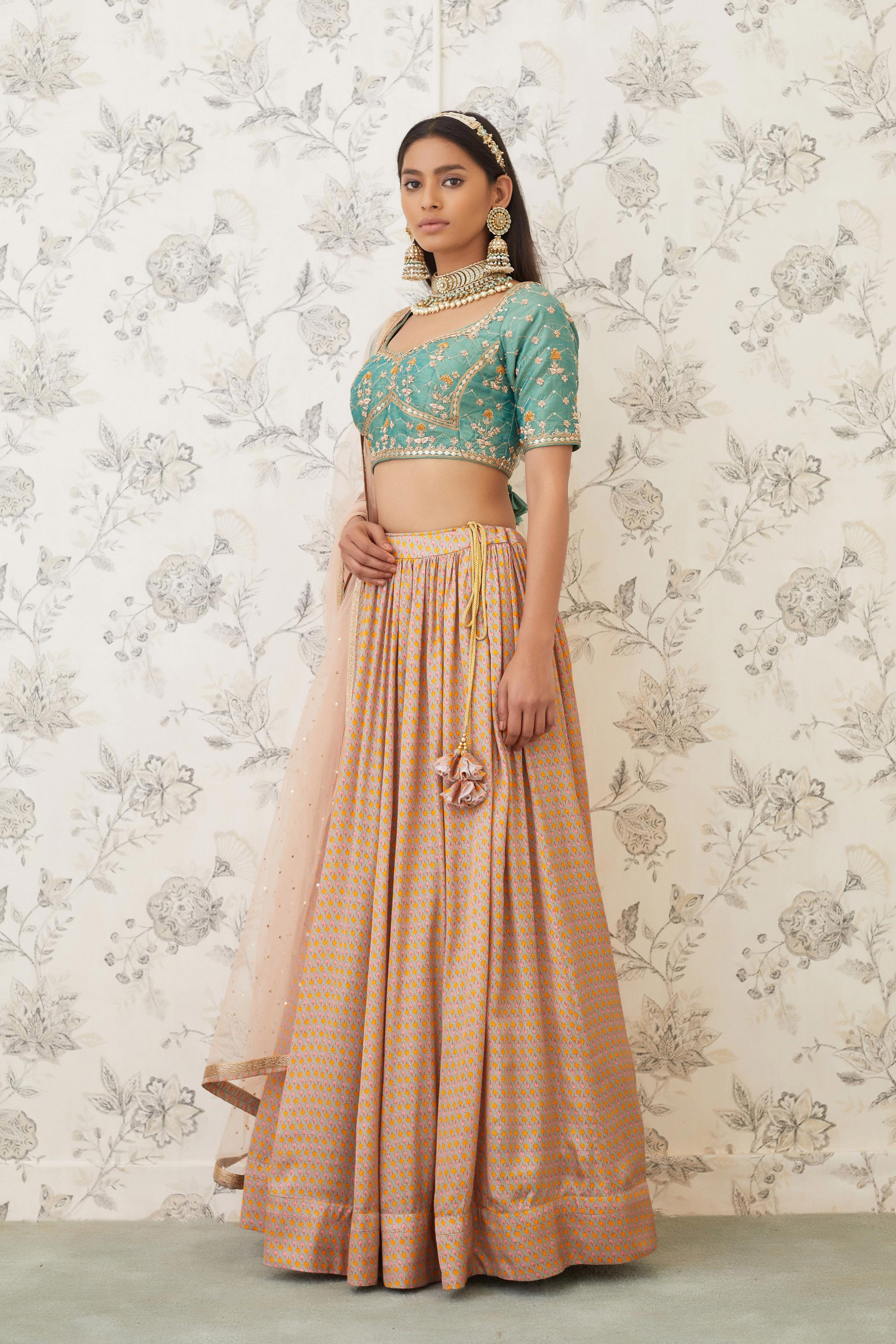 Green Beige Lehenga Set