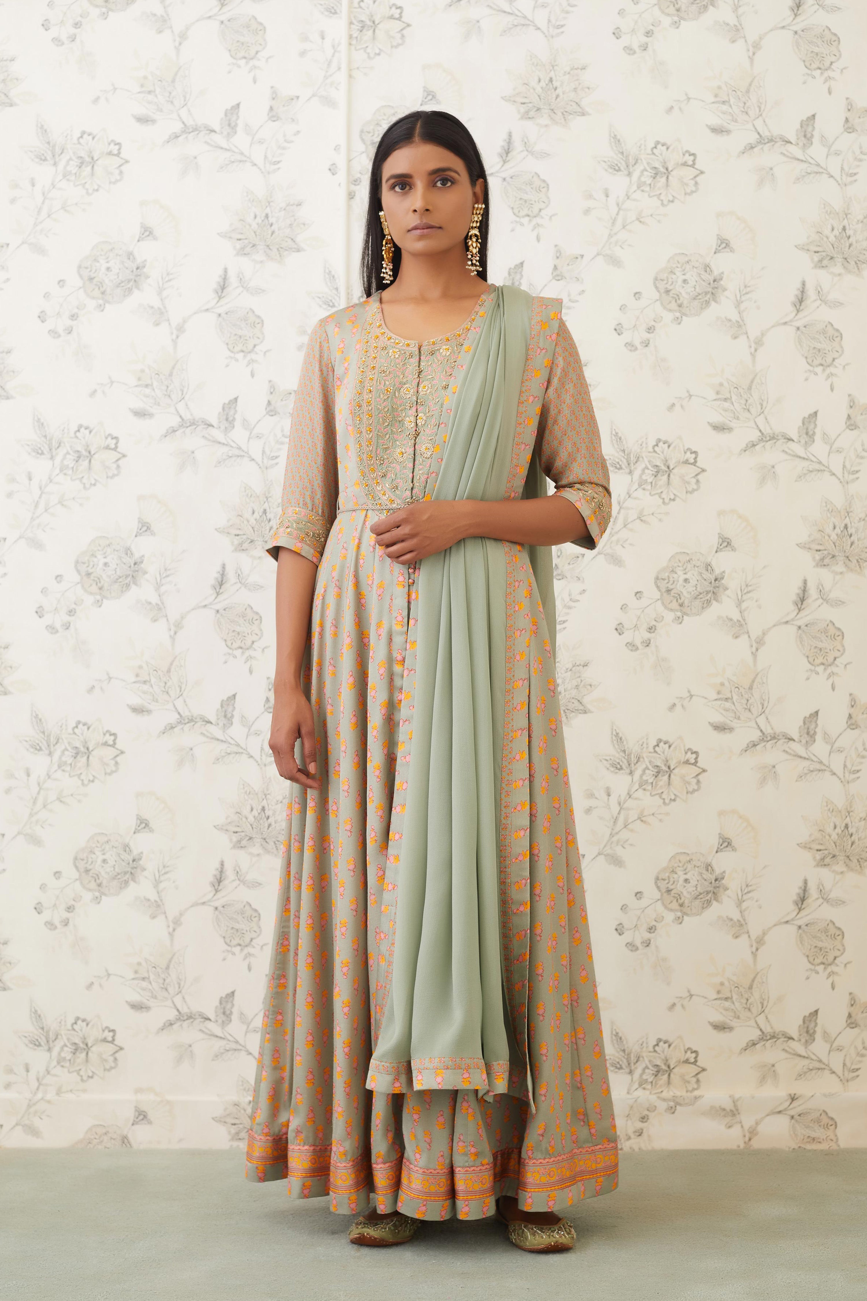 Light Olive Green Anarkali Set