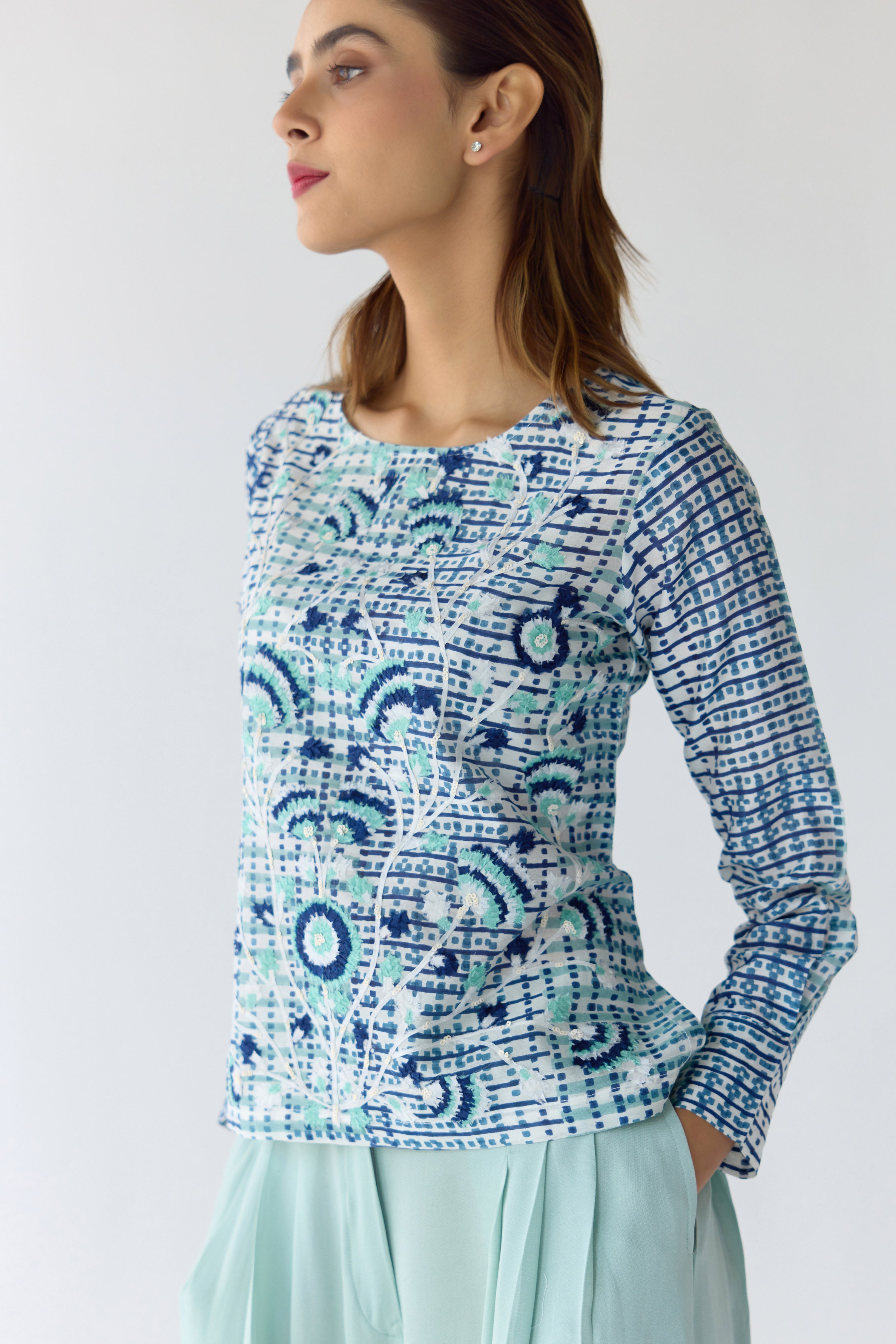 Mist Jade Blue Top & Trouser Set