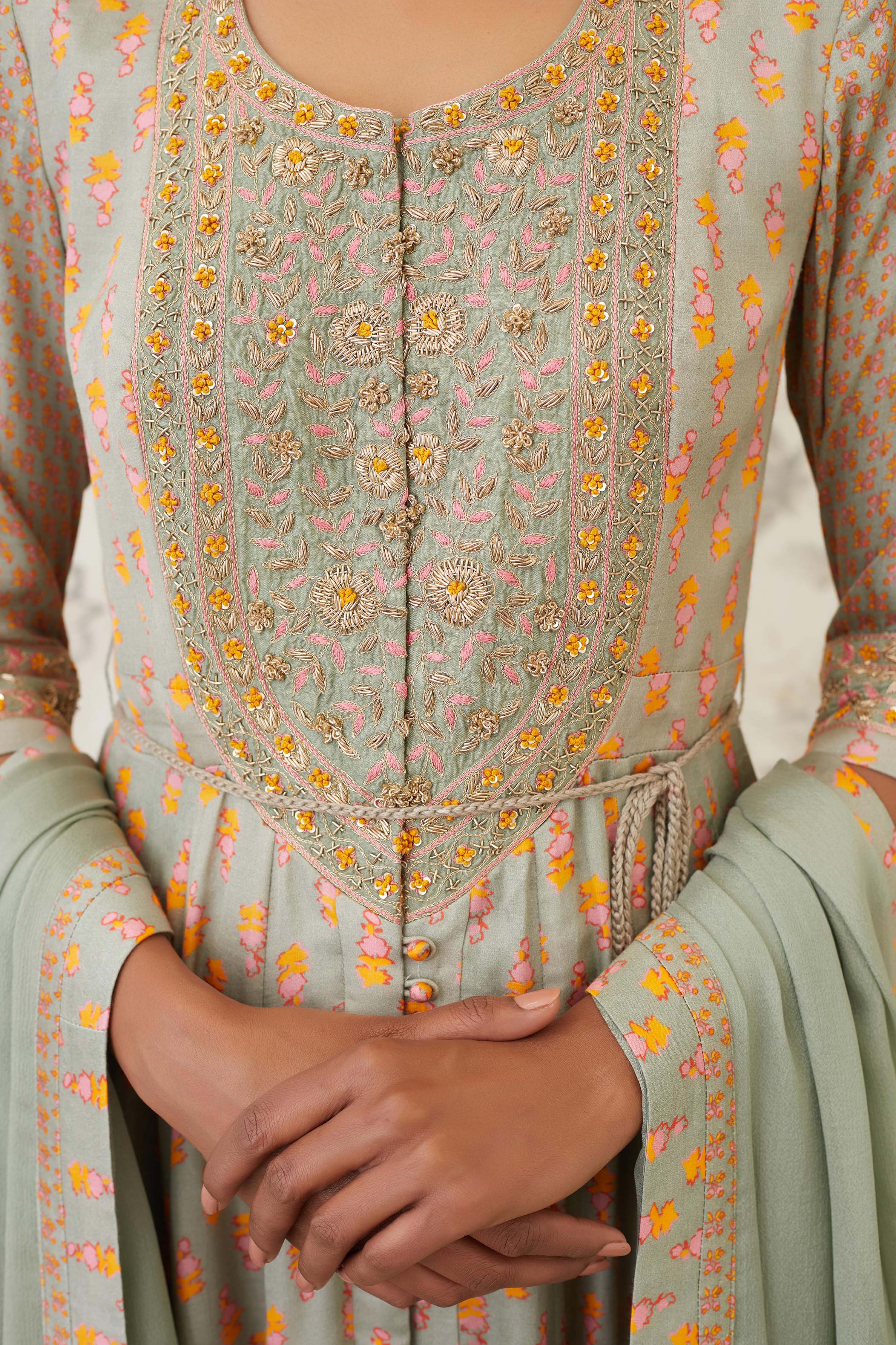 Light Olive Green Anarkali Set