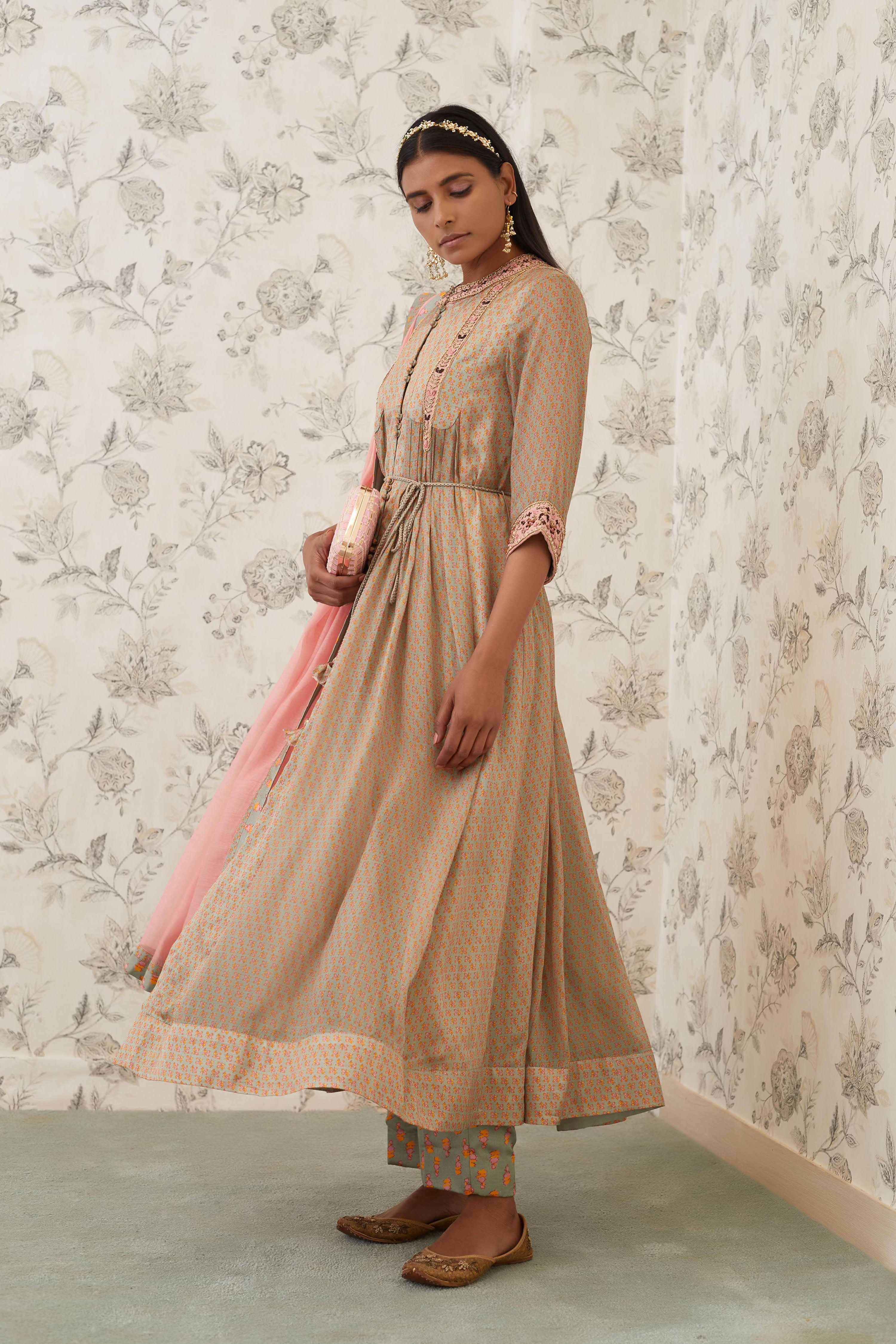 Light Olive Green Anarkali Set