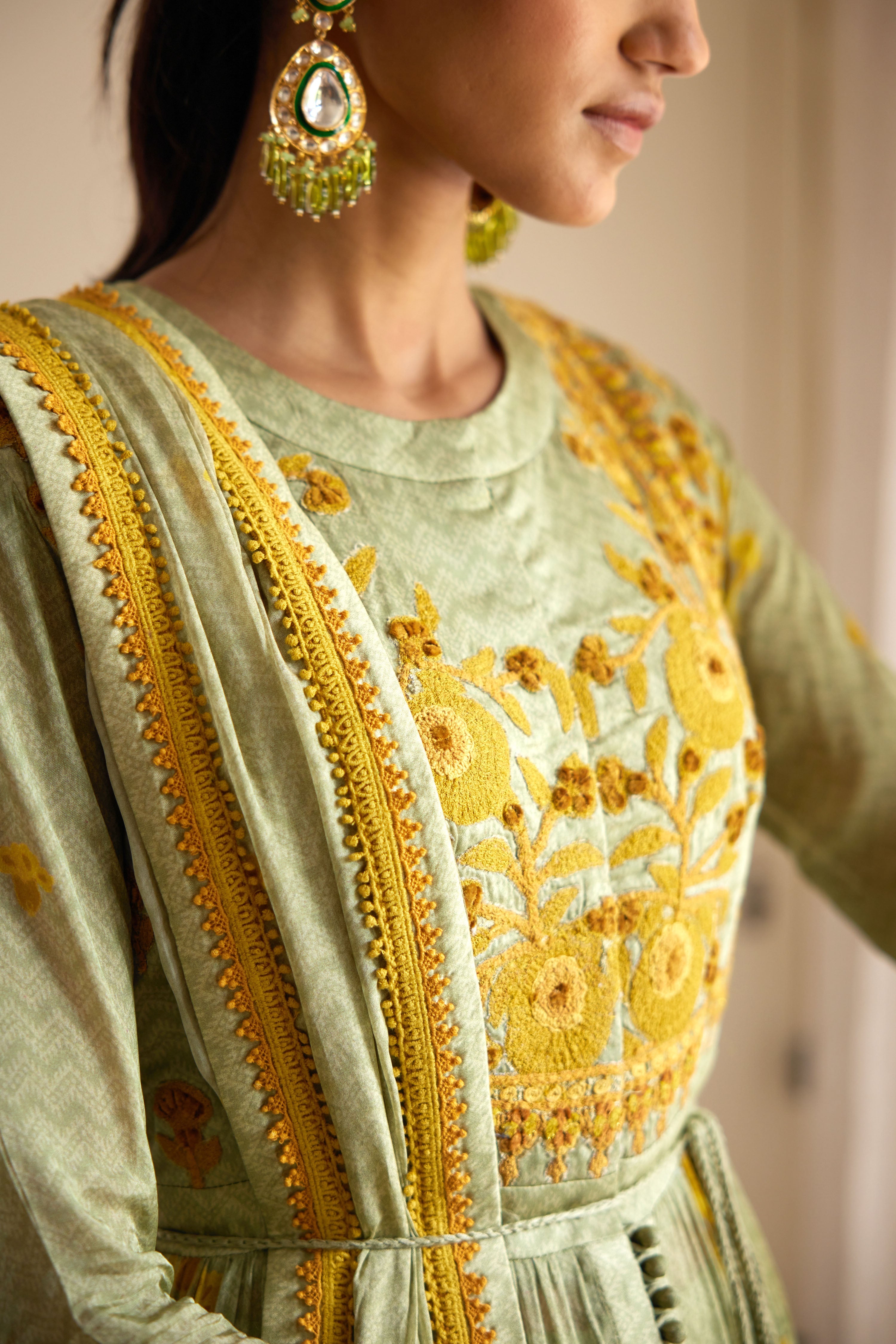 Neutral Green Anarkali Set