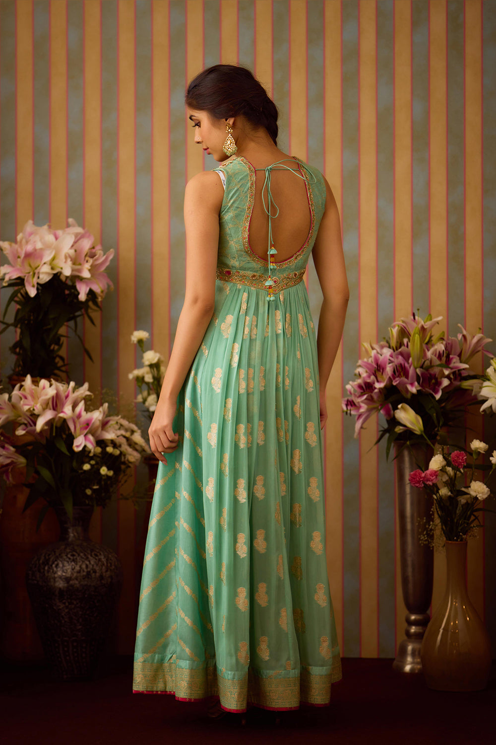 Grey Green Anarkali Set