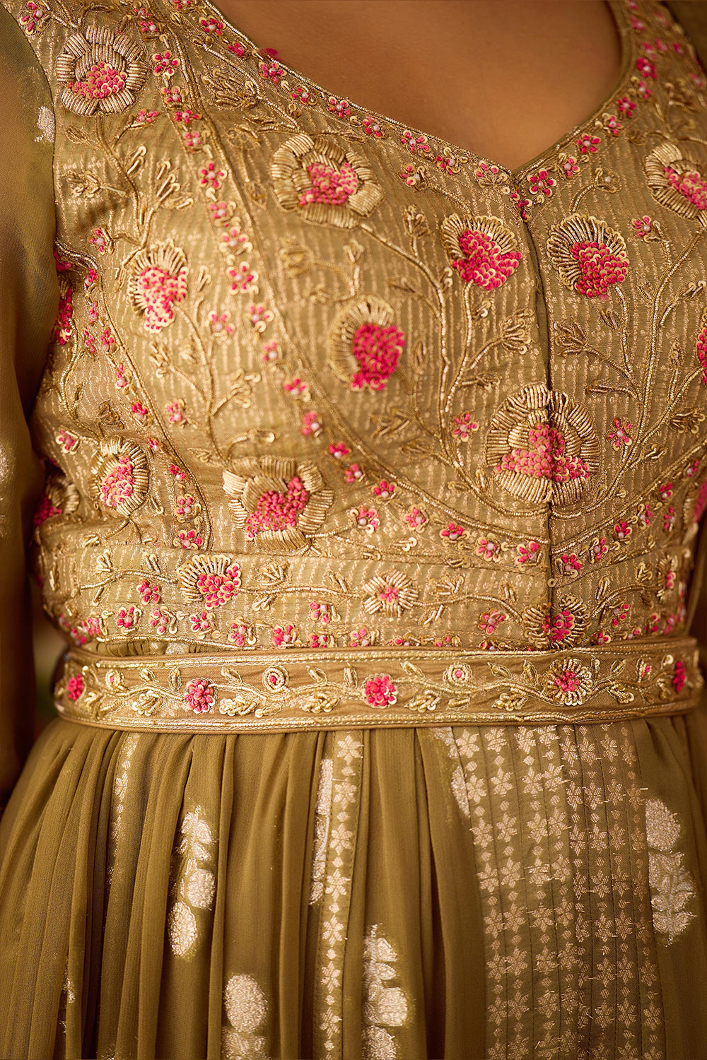 Grey Green Anarkali Set