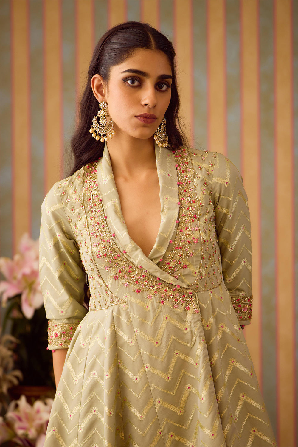 Smoke Green Angrakha Set