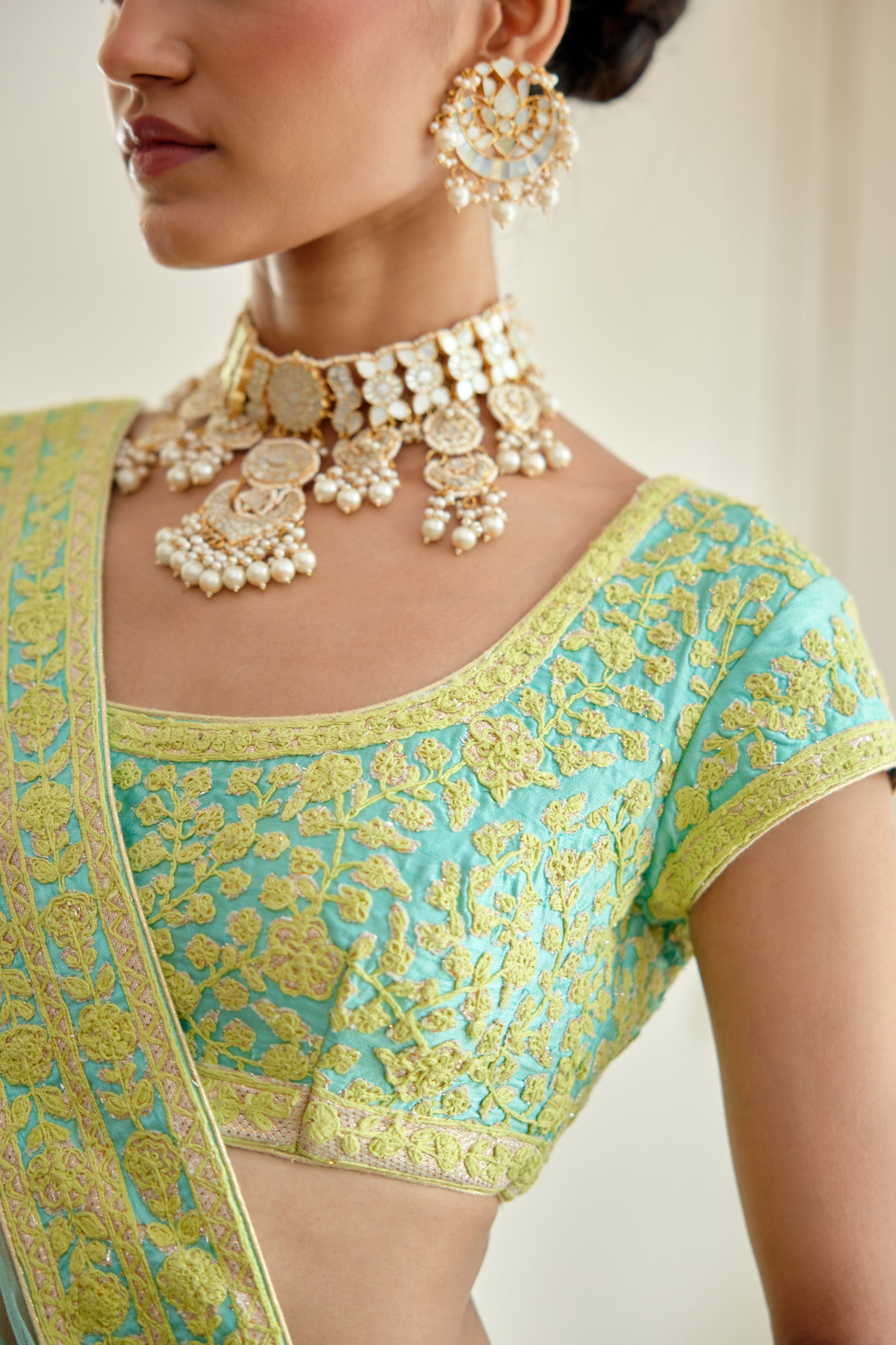 Sea Blue - Light Green Lehenga Set