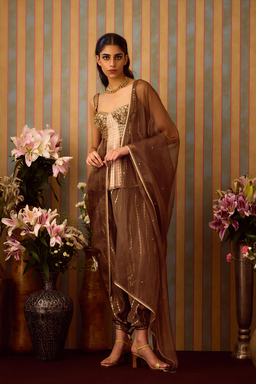 Cocoa Brown Top & Dhoti Set