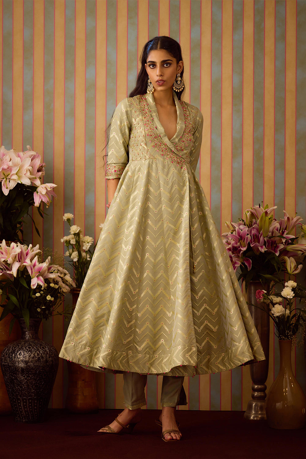 Smoke Green Angrakha Set