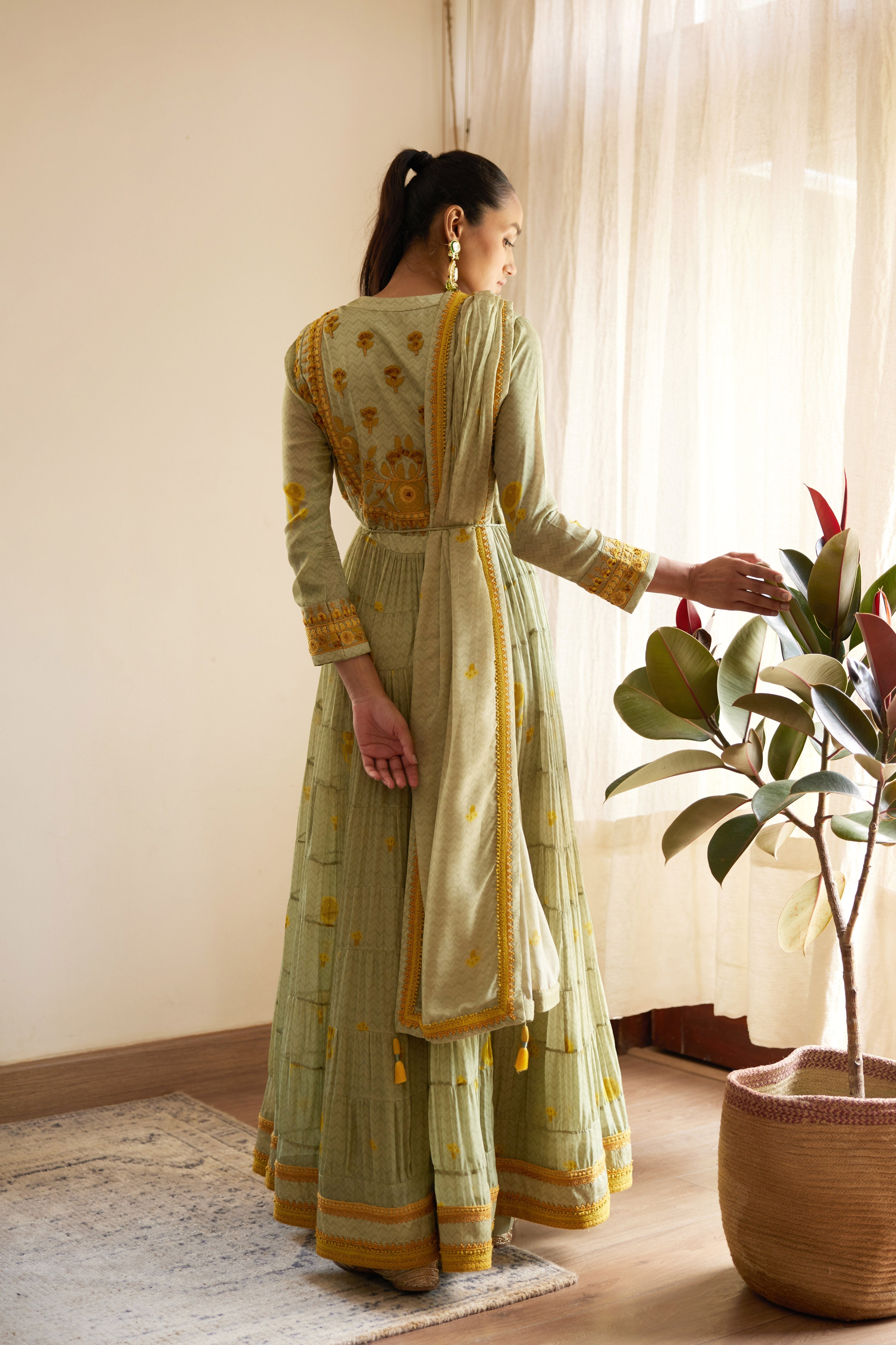 Neutral Green Anarkali Set