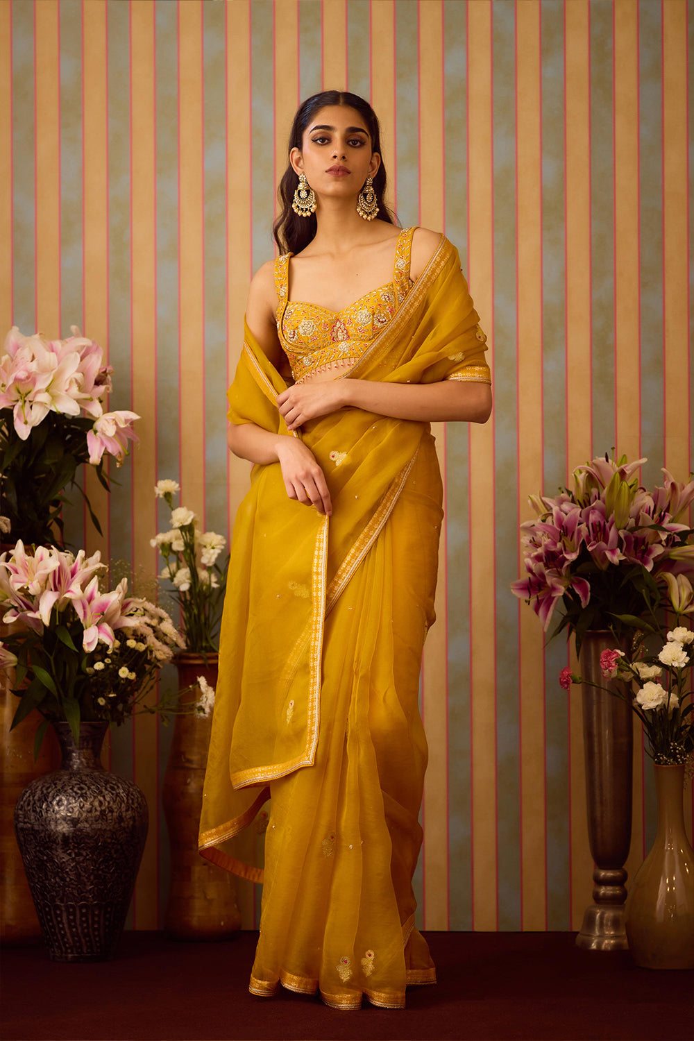 Mustard Yellow Saree Set