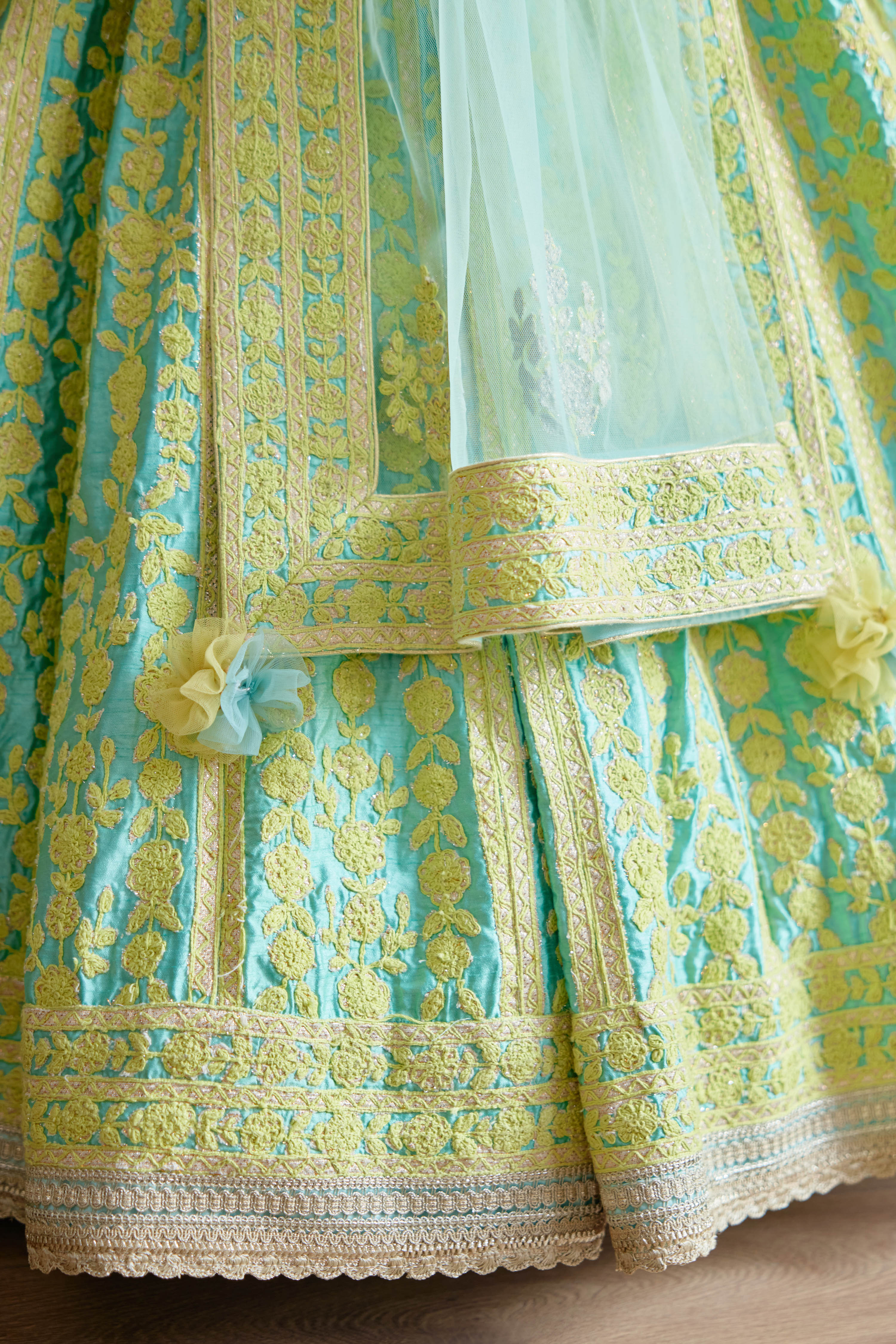 Sea Blue - Light Green Lehenga Set