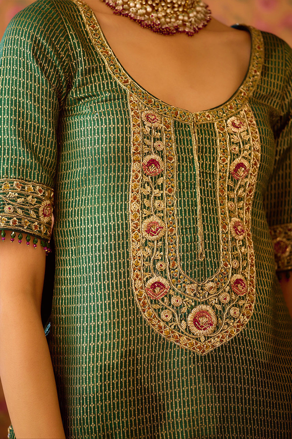 Smoke Green Kurta Lehenga Set