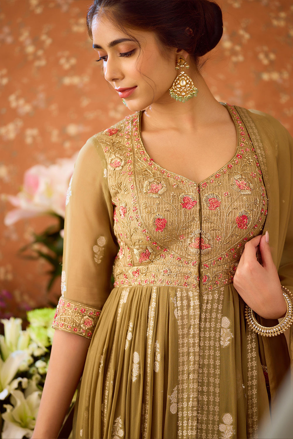 Grey Green Anarkali Set