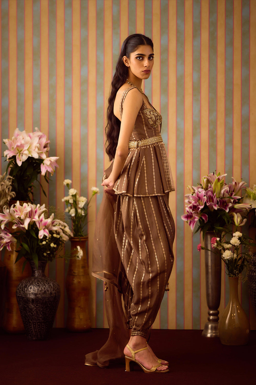 Cocoa Brown Top & Dhoti Set