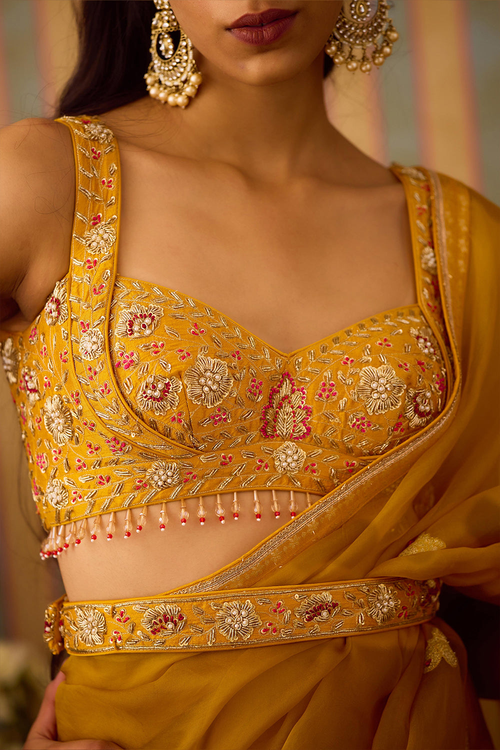 Mustard Yellow Saree Set