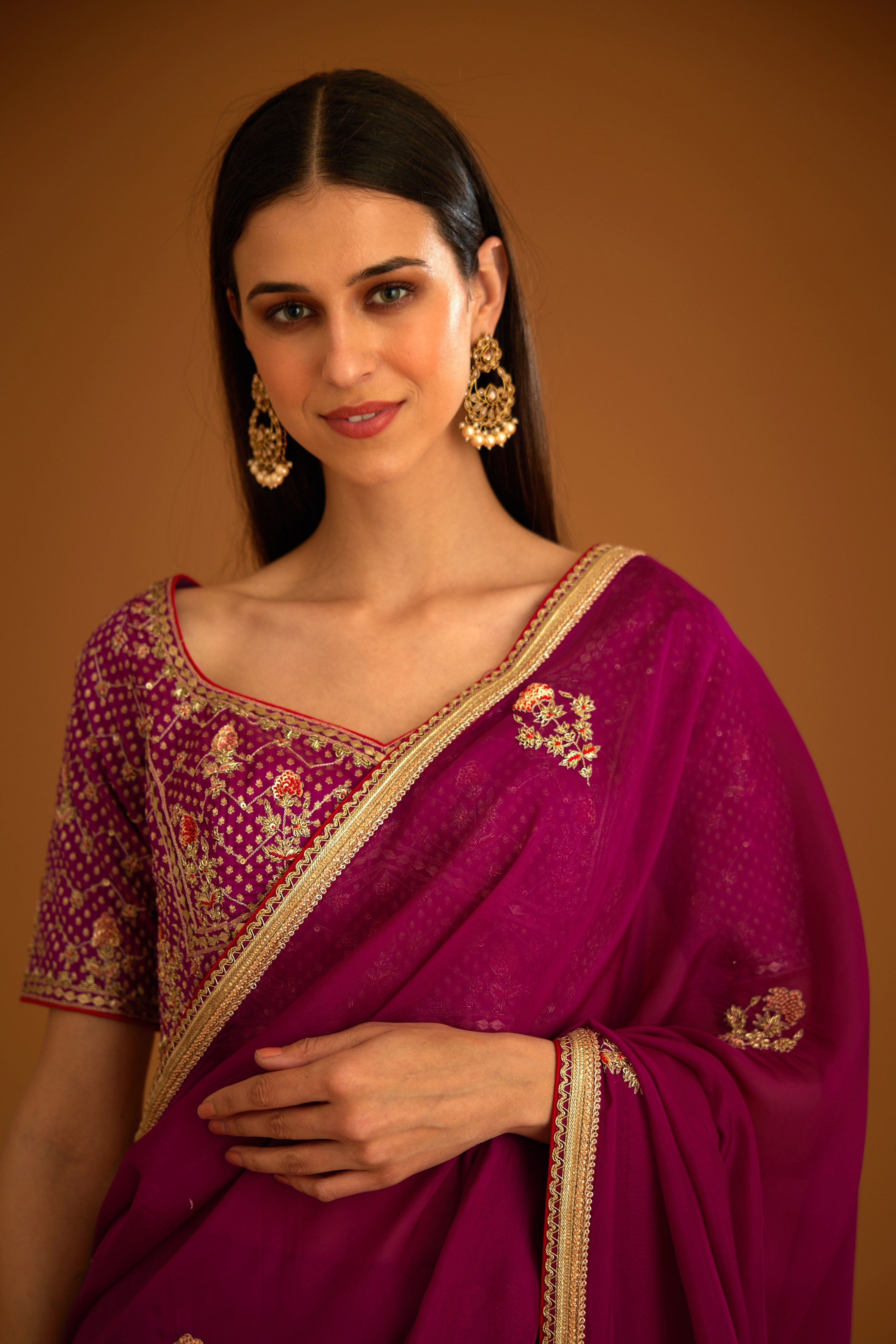 Raspberry Pink Saree Set