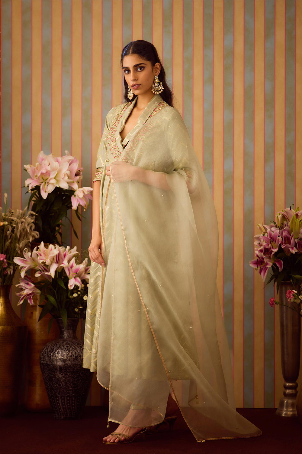 Smoke Green Angrakha Set