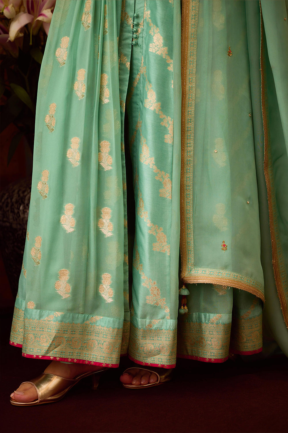 Grey Green Anarkali Set