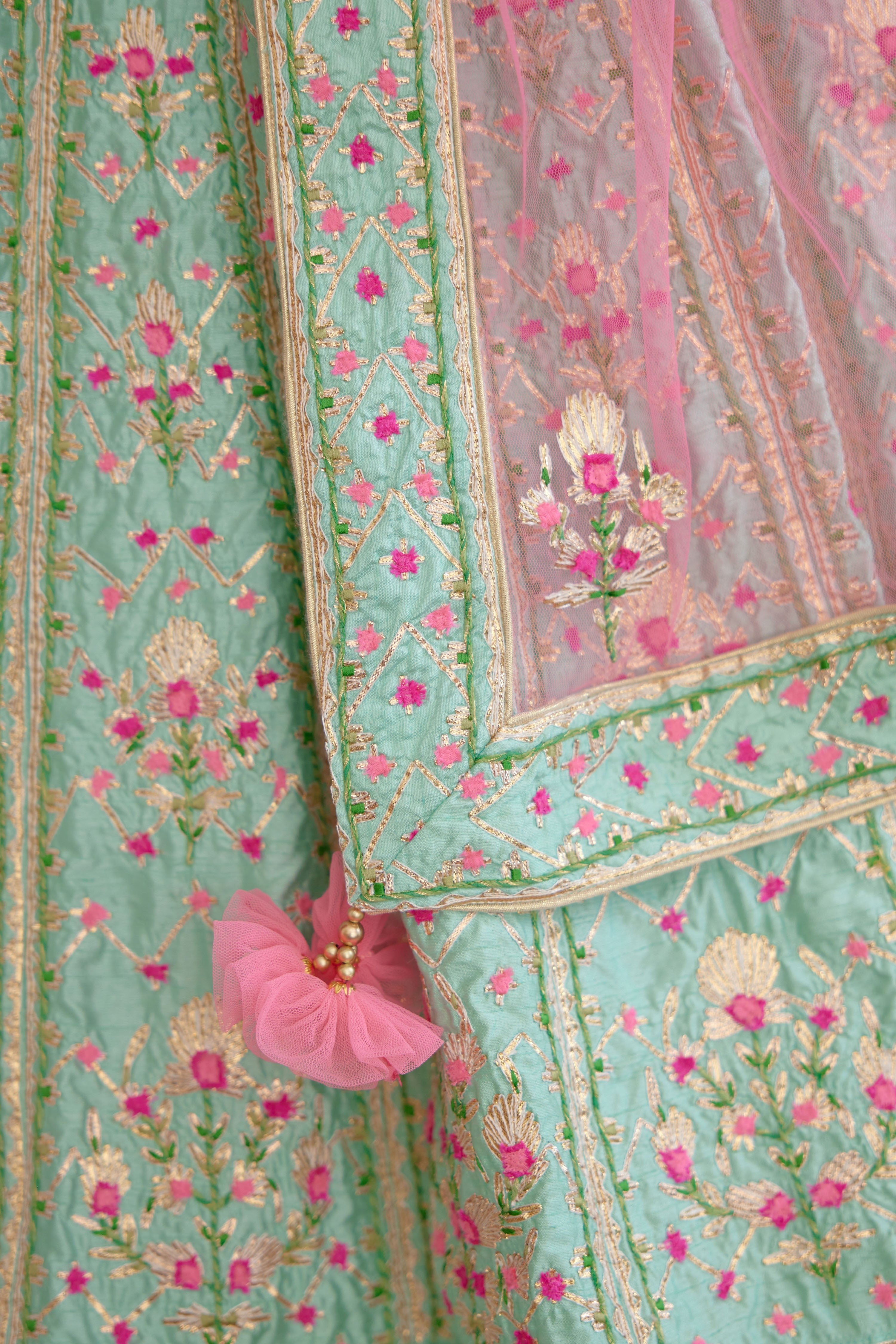 Sea Green & Pink Lehenga Set