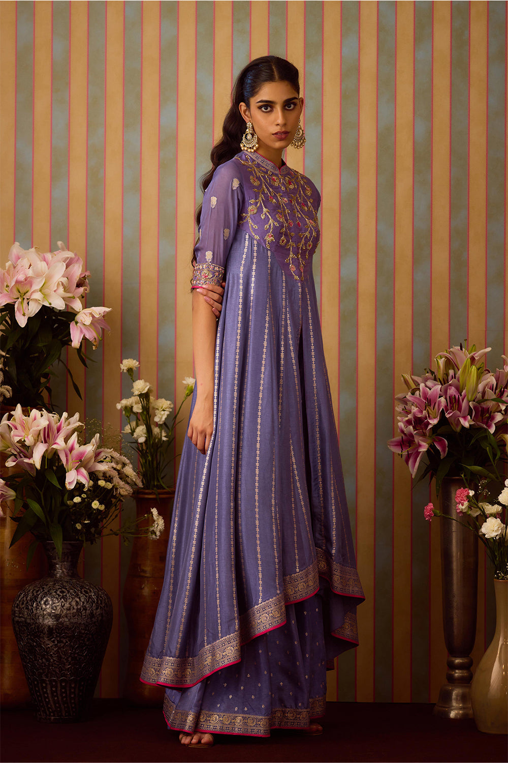 Ave Chicago x Shyam Narayan Prasad Peri Purple Anarkali Sharara Set
