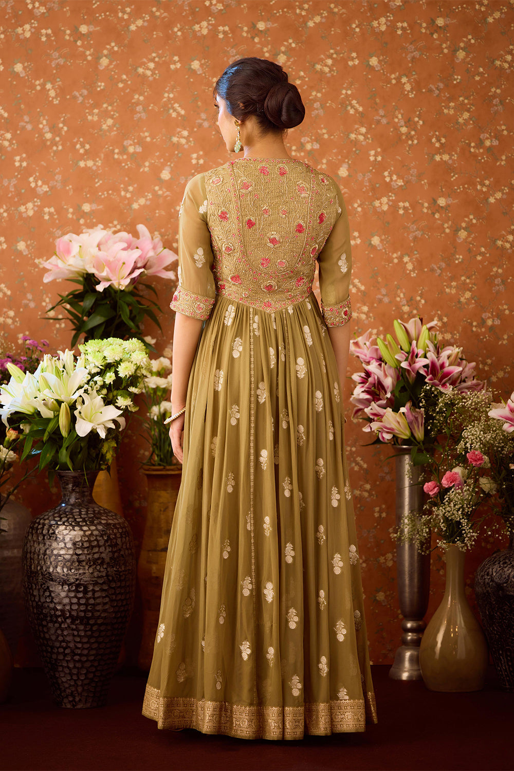 Grey Green Anarkali Set