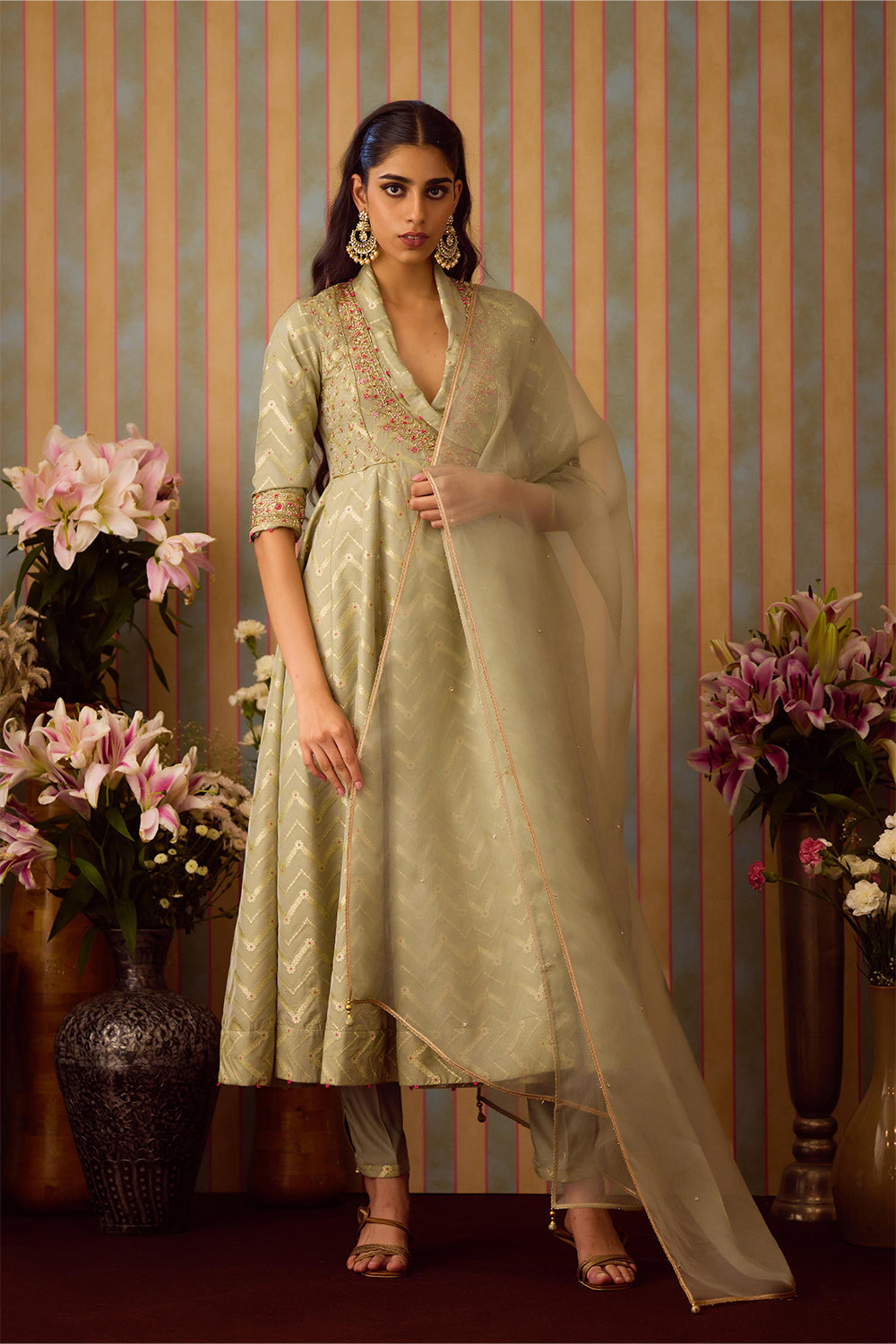 Smoke Green Angrakha Set