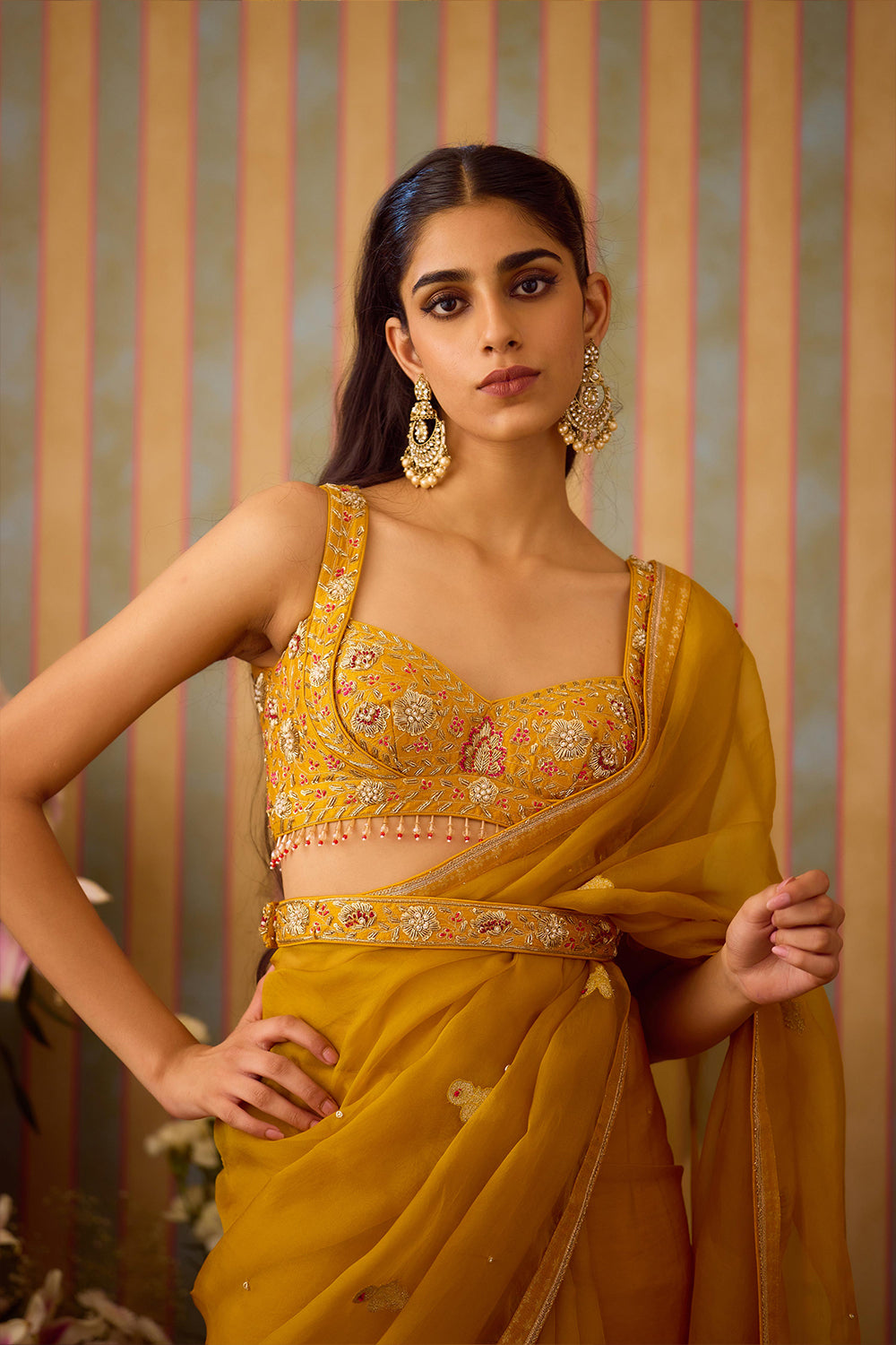 Mustard Yellow Saree Set