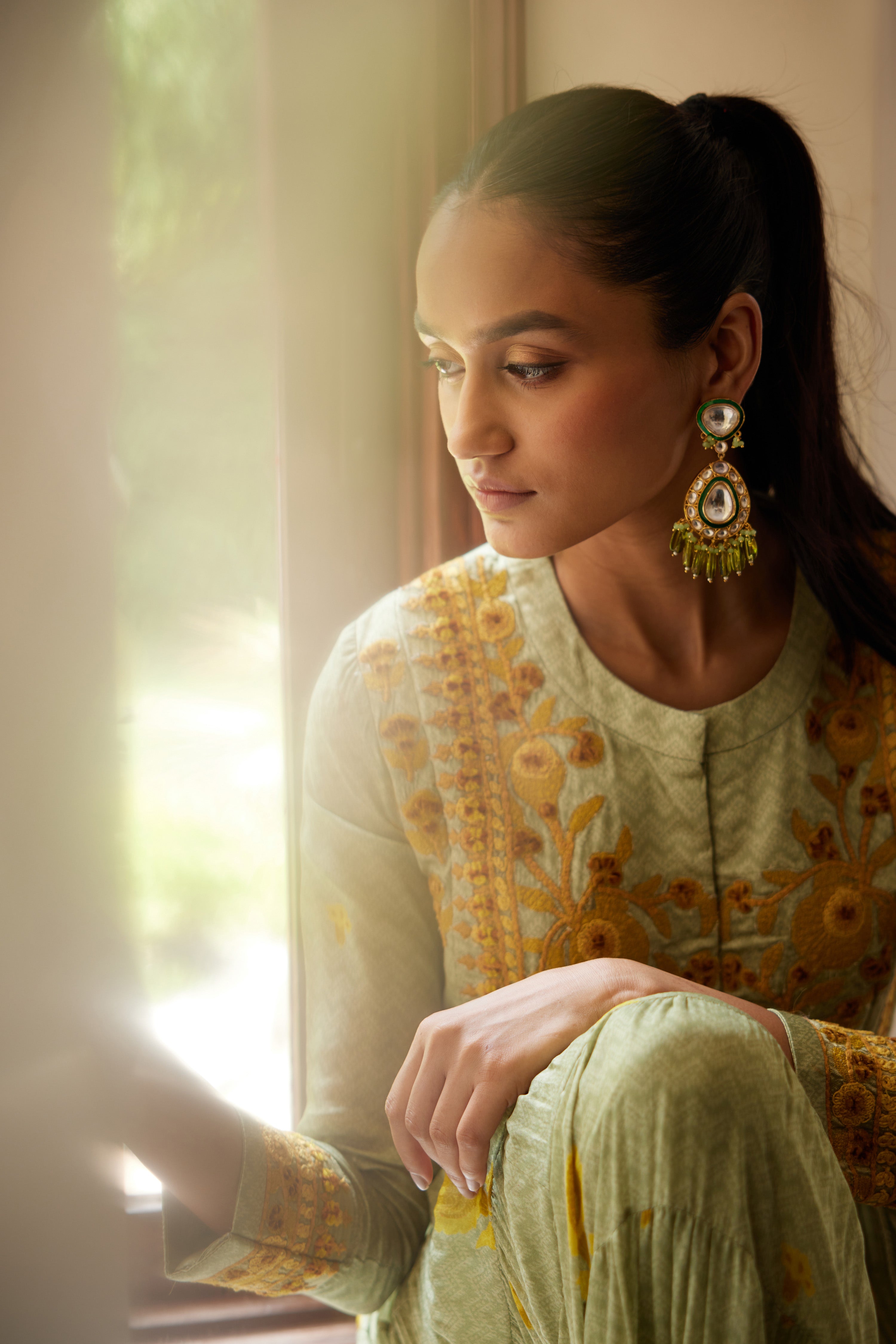 Neutral Green Anarkali Set