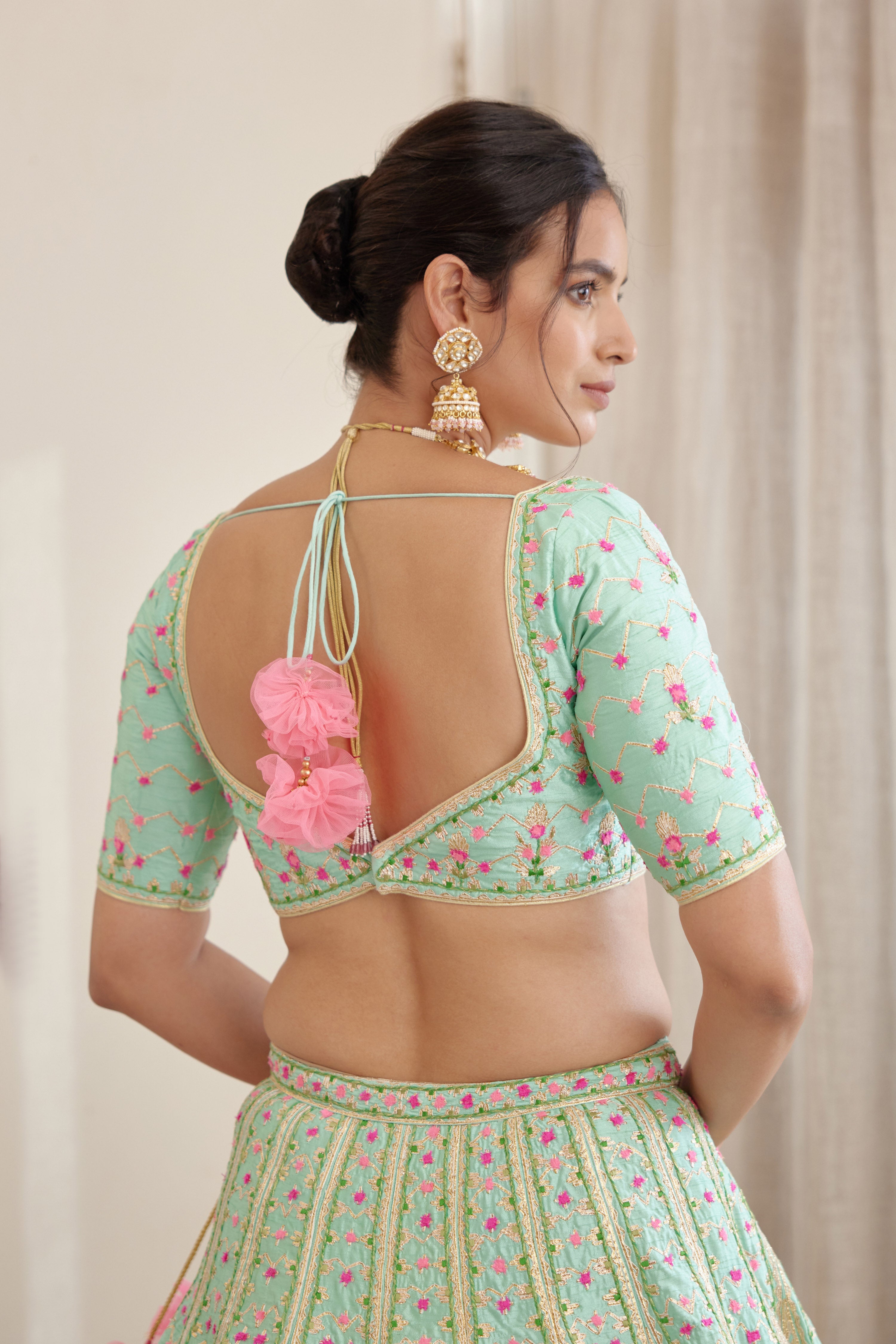 Sea Green & Pink Lehenga Set