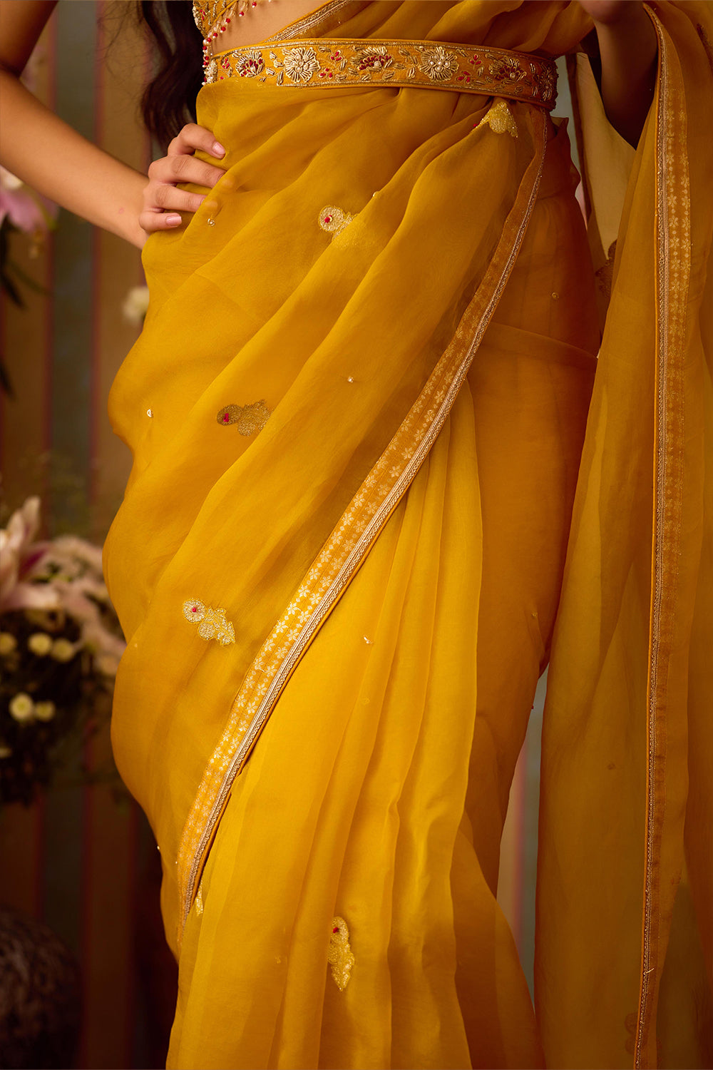 Mustard Yellow Saree Set