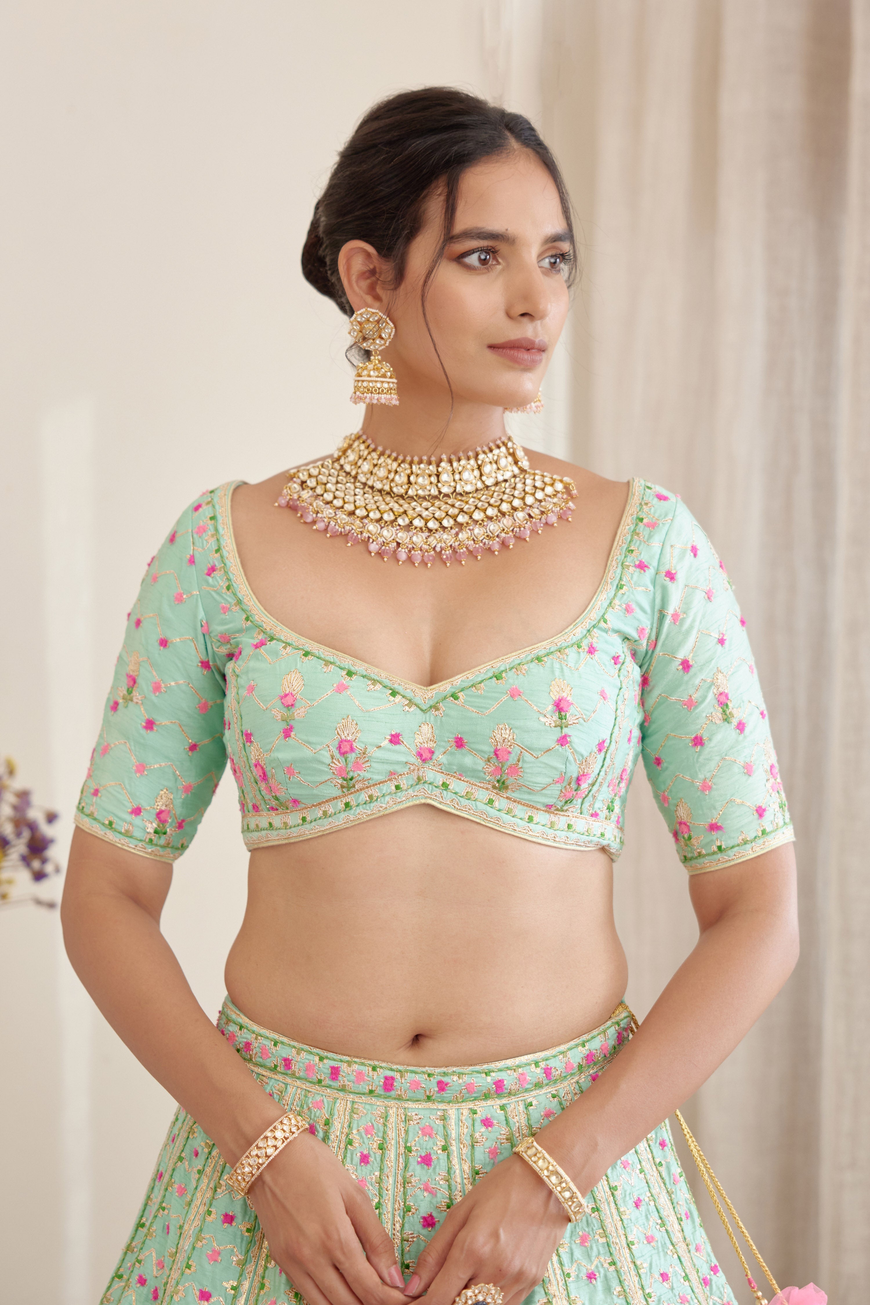 Sea Green & Pink Lehenga Set