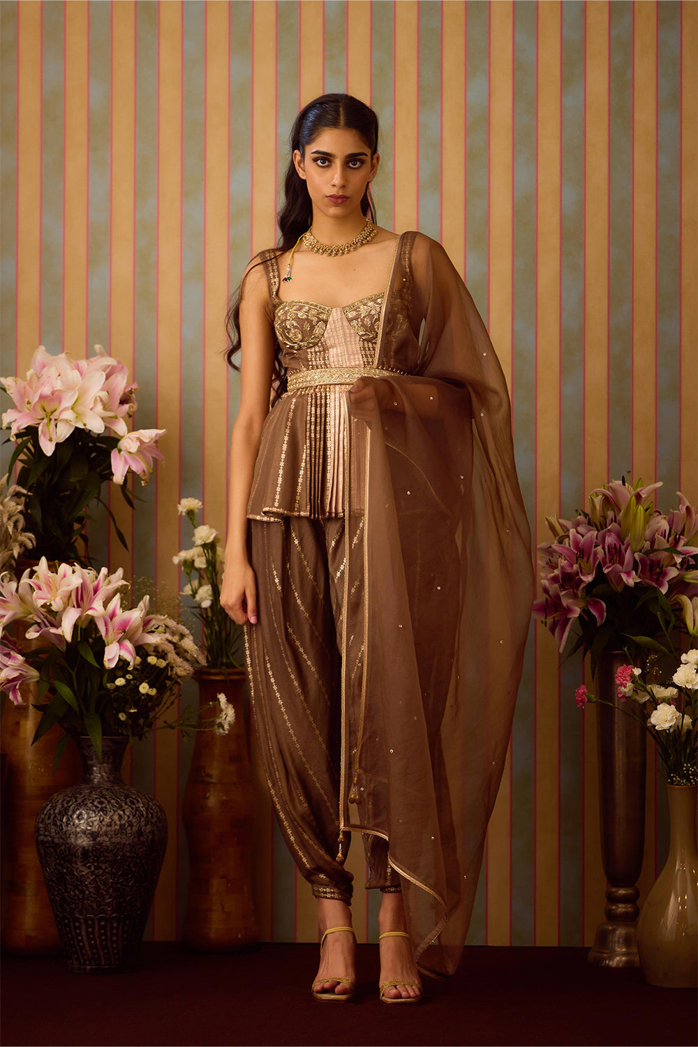 Cocoa Brown Top & Dhoti Set