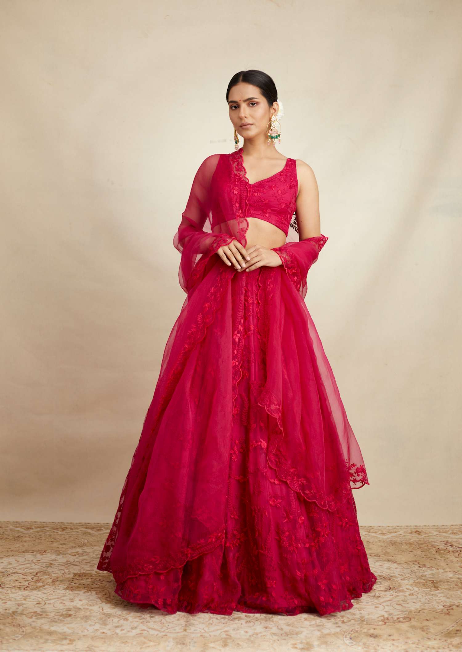 Hot Pink Thread Work Lehenga Set