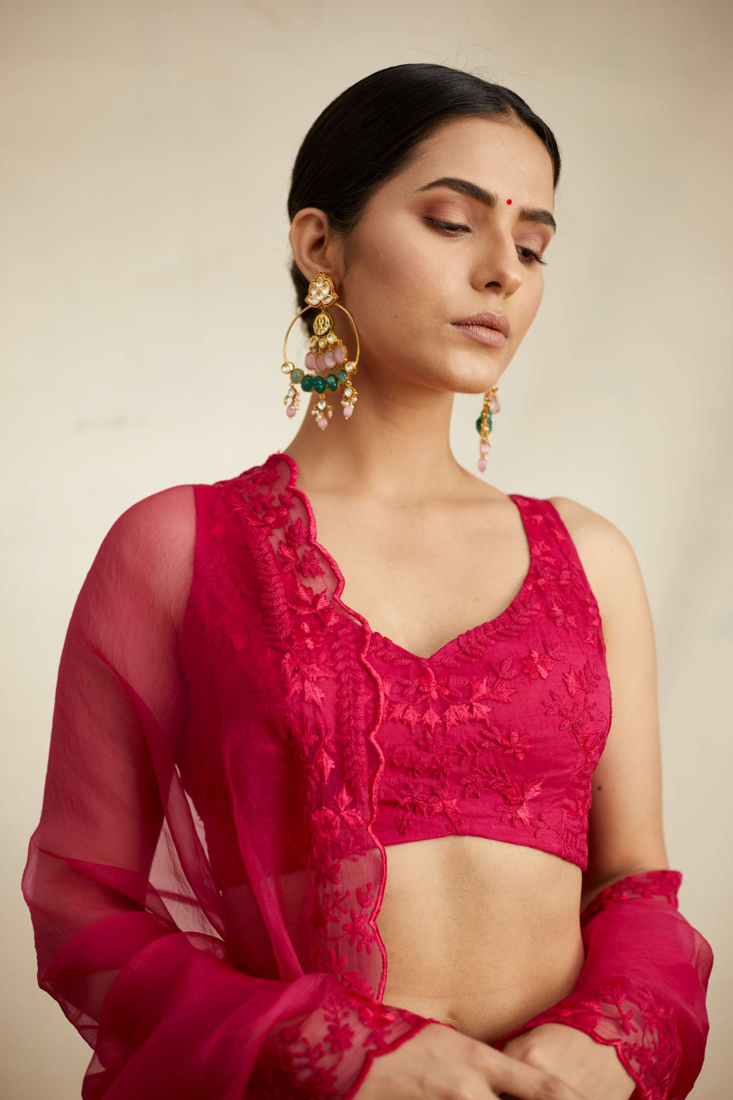 Hot Pink Thread Work Lehenga Set